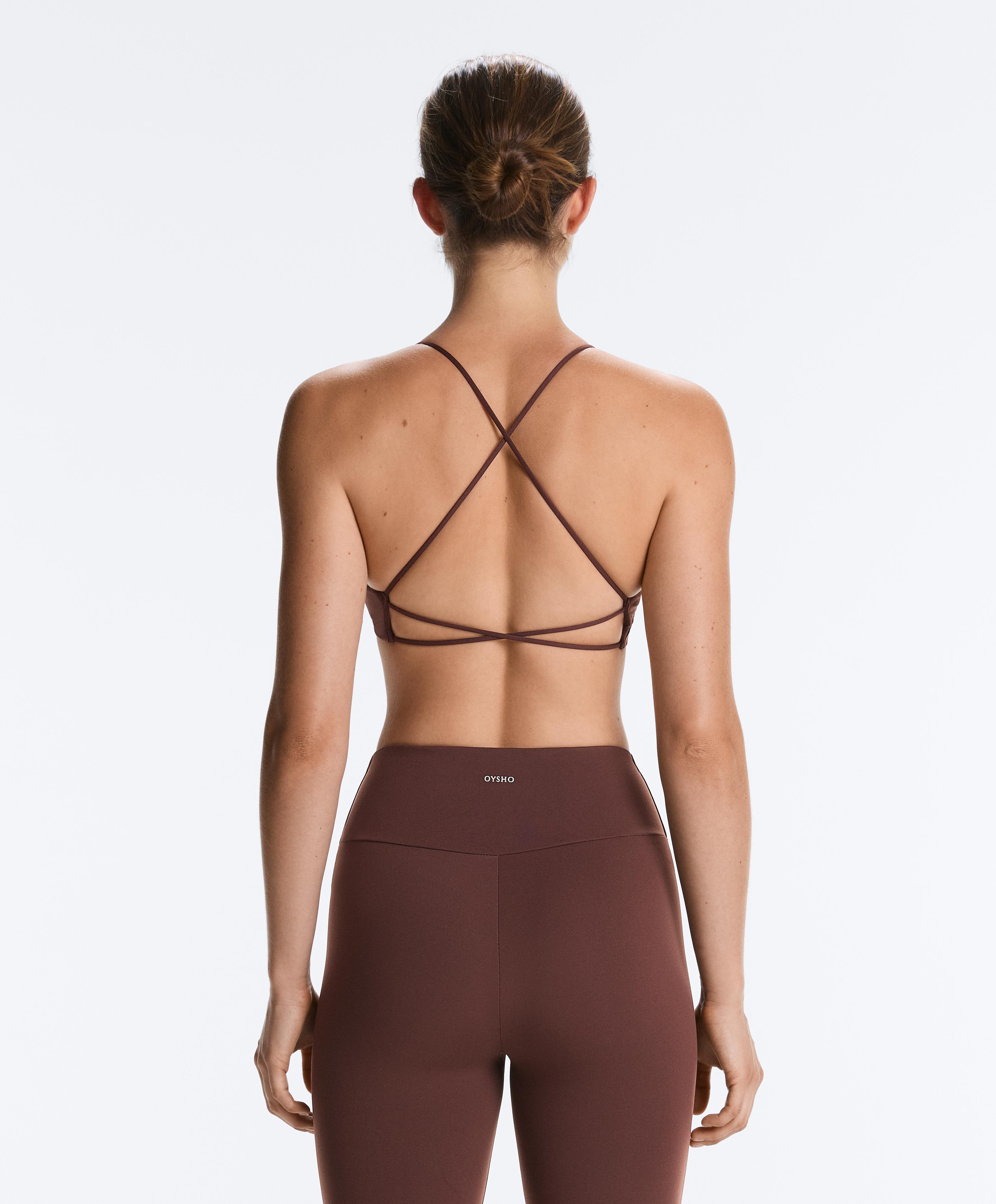 Low-support Comfortlux crossover sports bra — CHOCOLATE