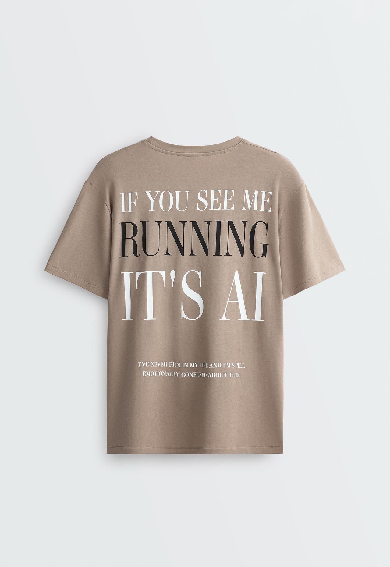 Boxy short-sleeved cotton blend T-shirt with slogan — MINK GREY