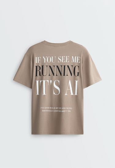 Boxy short-sleeved cotton blend T-shirt with slogan — MINK GREY 6
