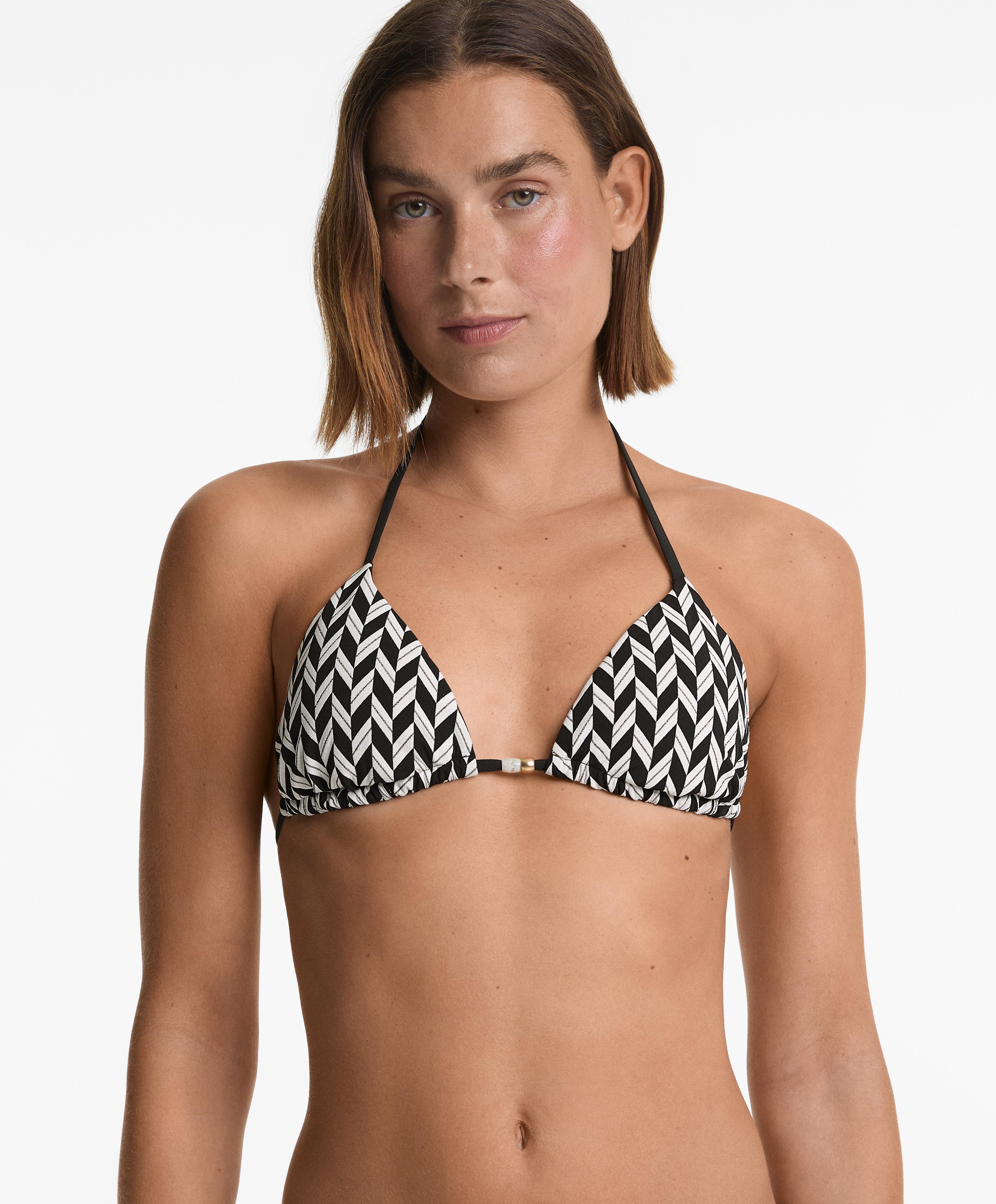 Top bikini triunghiular cu jacard în zigzag