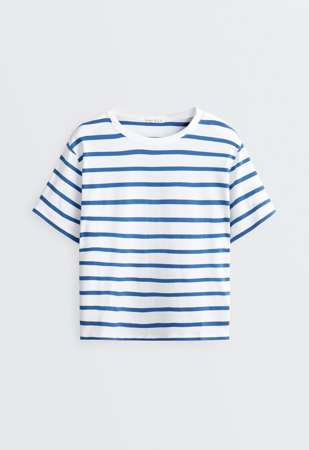 Boxy short-sleeved cotton blend T-shirt — ELECTRIC BLUE