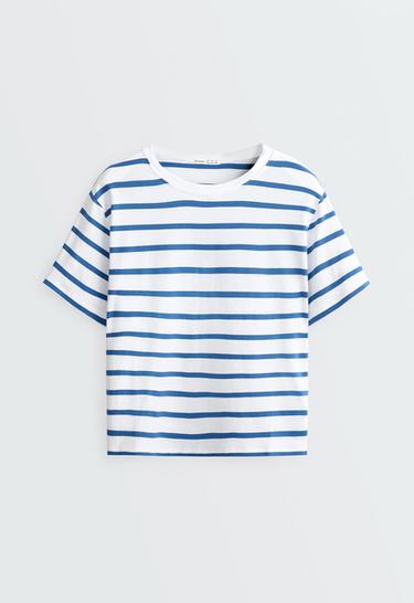 Boxy short-sleeved cotton blend T-shirt — ELECTRIC BLUE 5