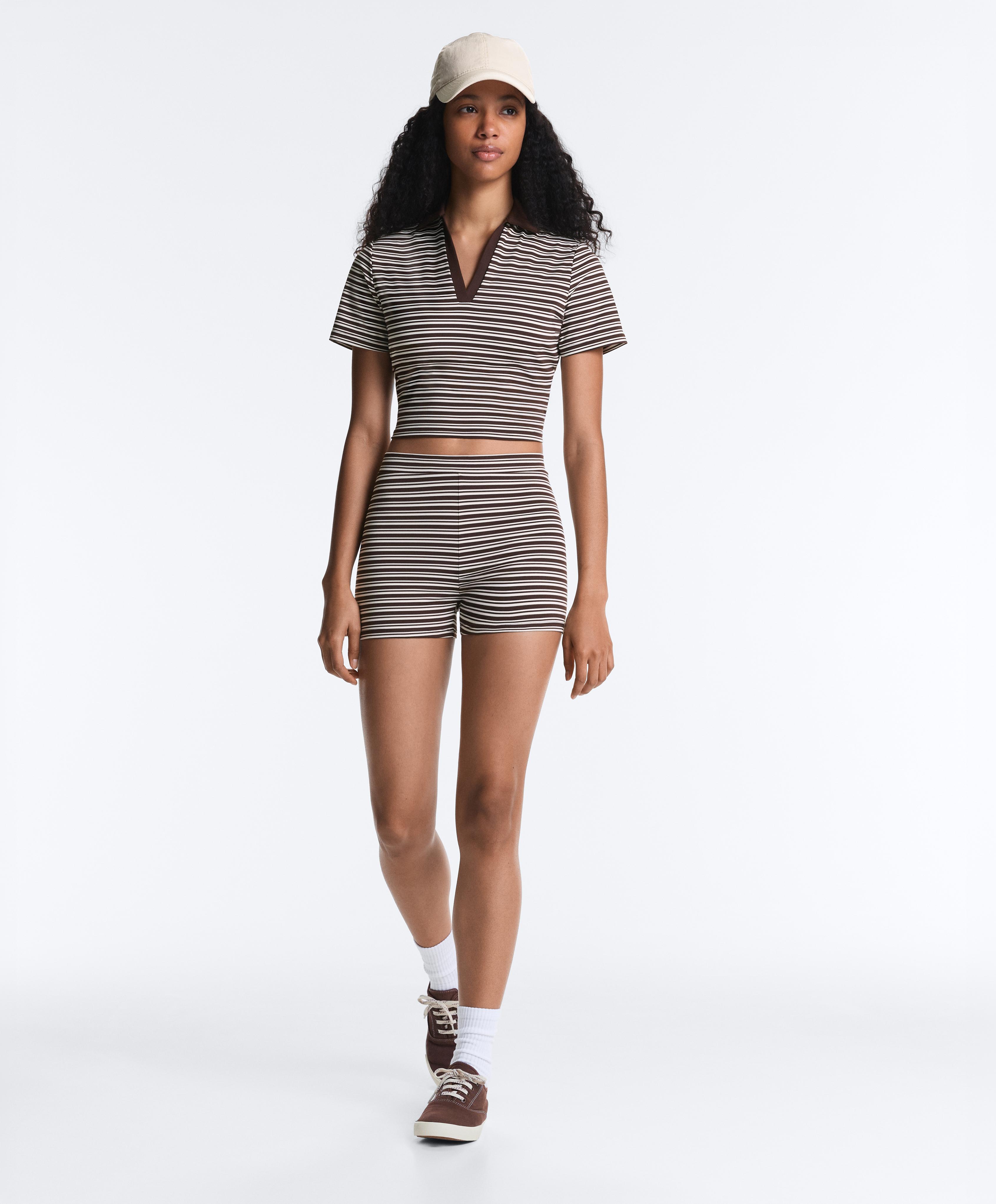 Comfortlux striped short-sleeve polo shirt — DARK BROWN