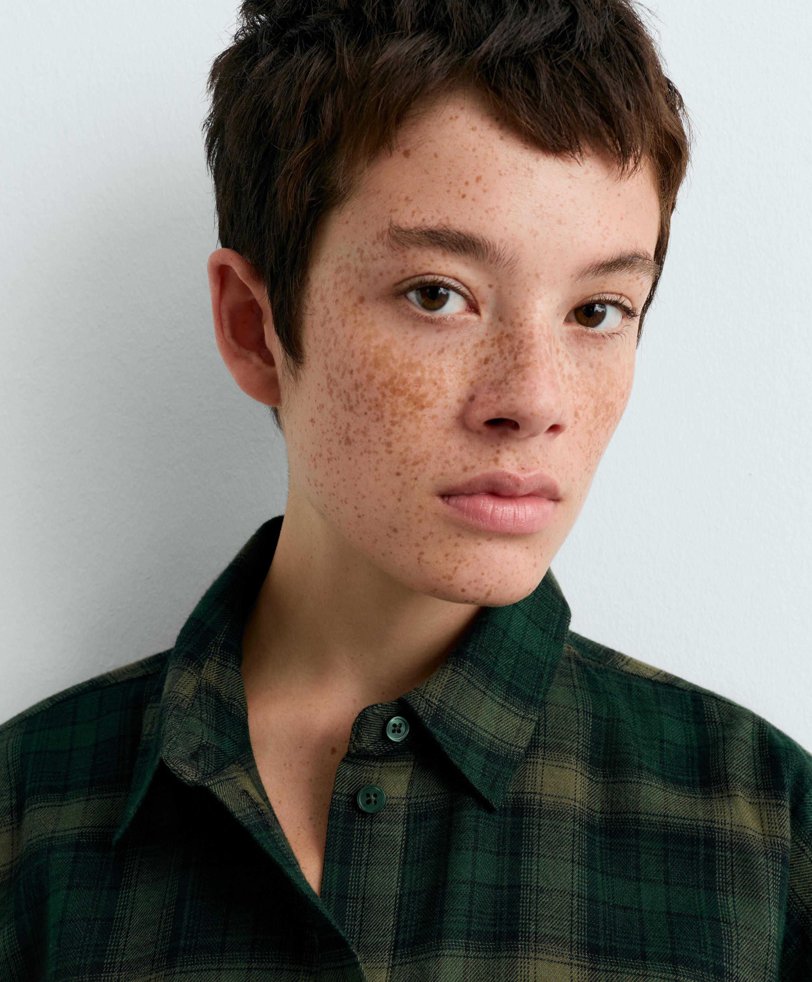 Checked cotton cropped shirt — EMERALD GREEN