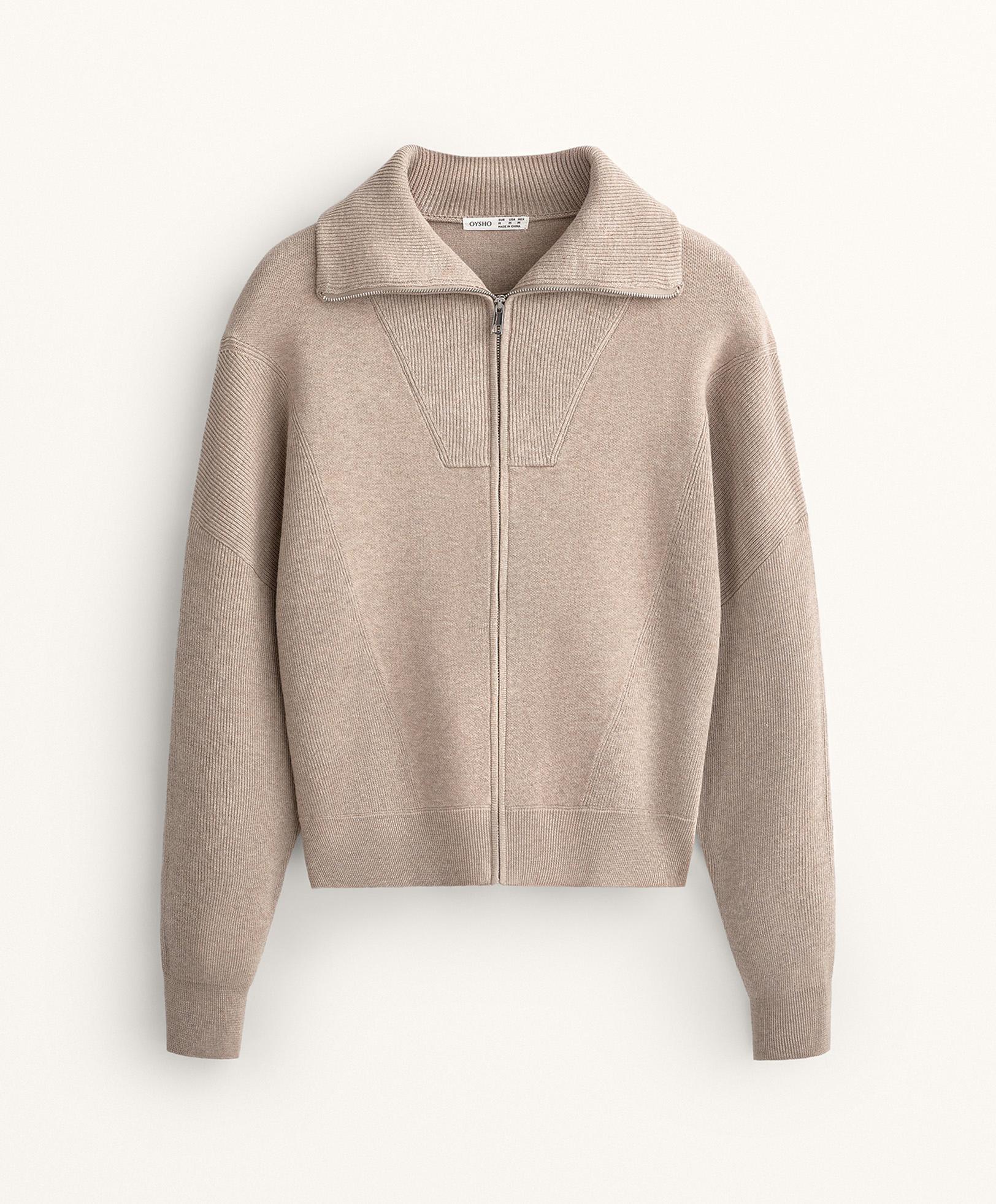 Rib collar knit jacket — SOFT MINK
