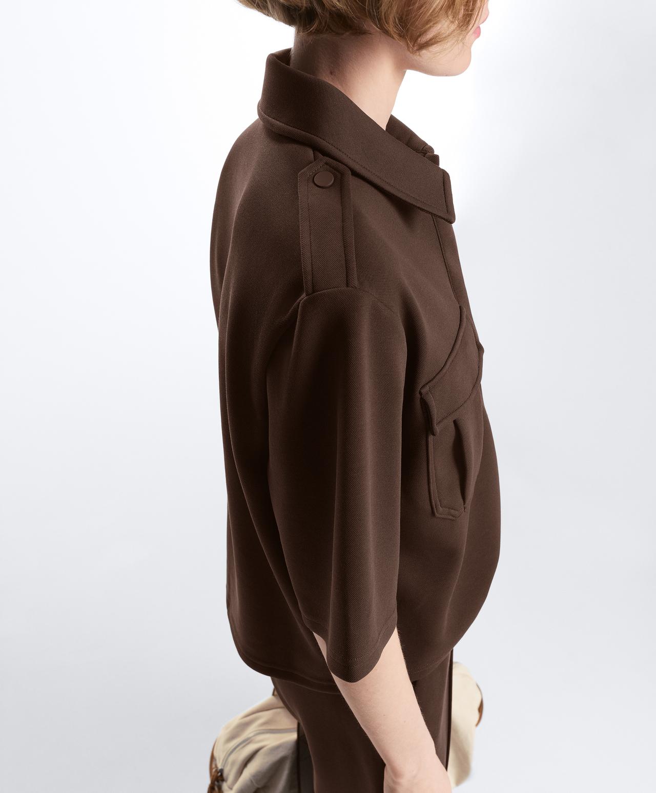 Utility short-sleeve sweatshirt with cotton piqué — DARK BROWN