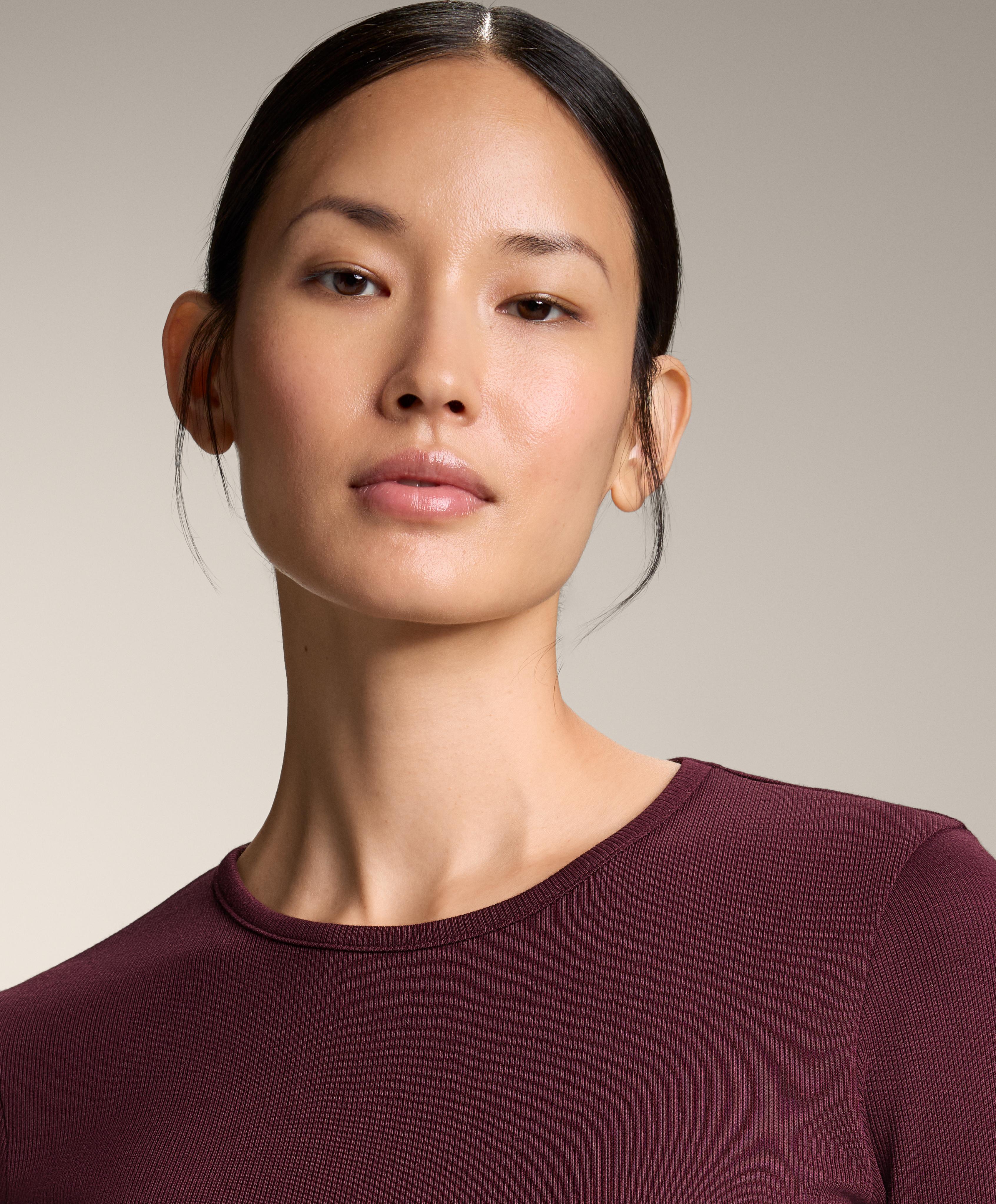 T-shirt rib à manches longues en coton et modal