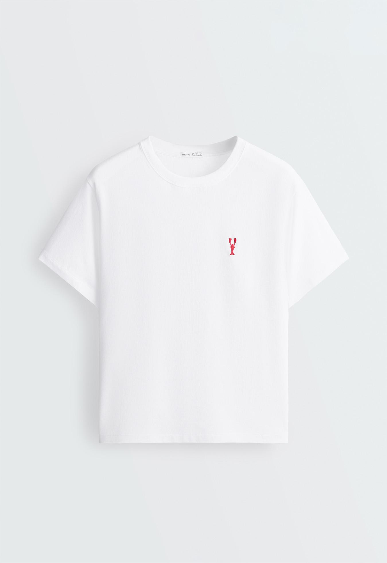 Boxy short-sleeved embroidered cotton blend T-shirt — WHITE 