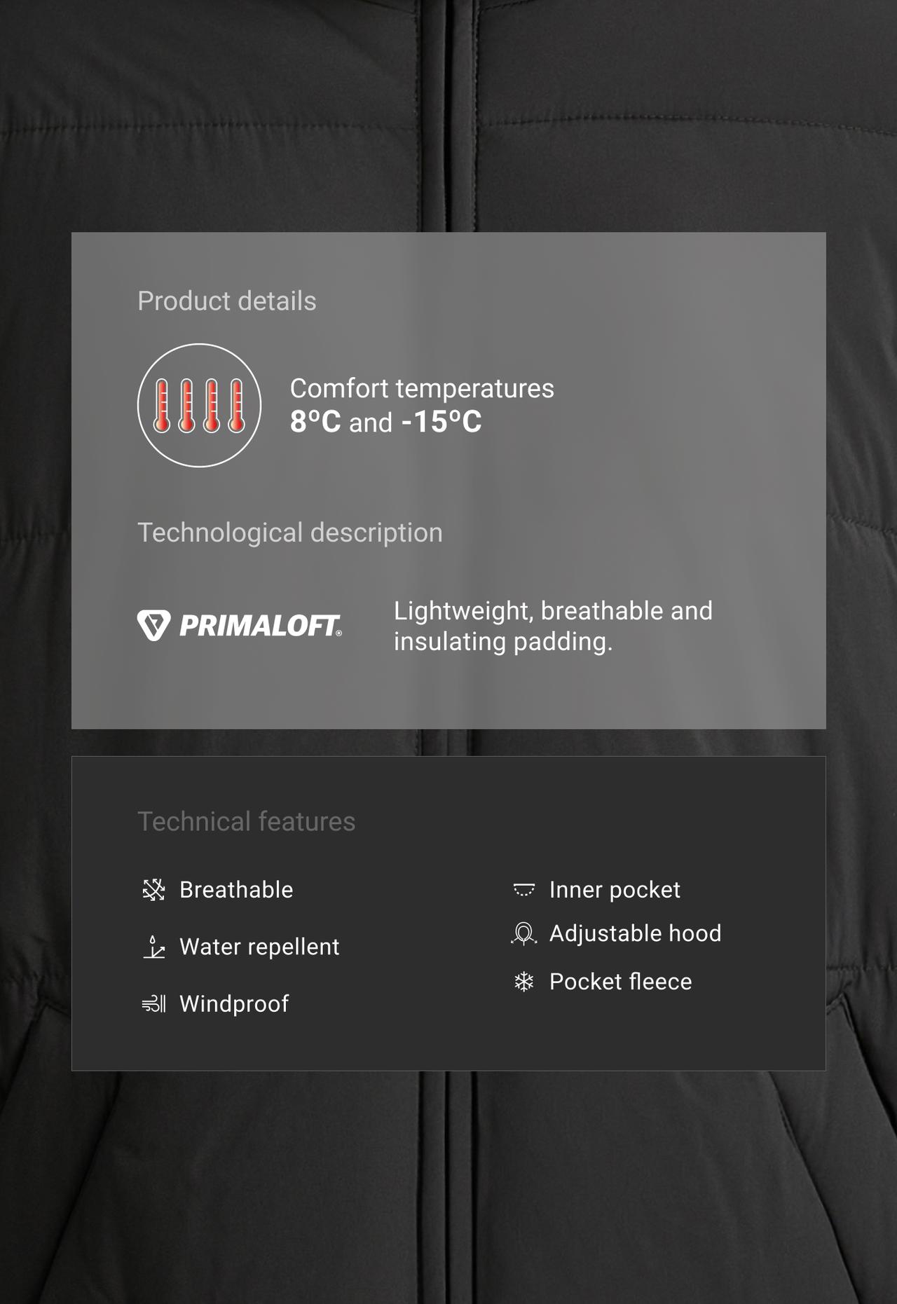 Water-repellent primaloft® padded jacket — BLACK