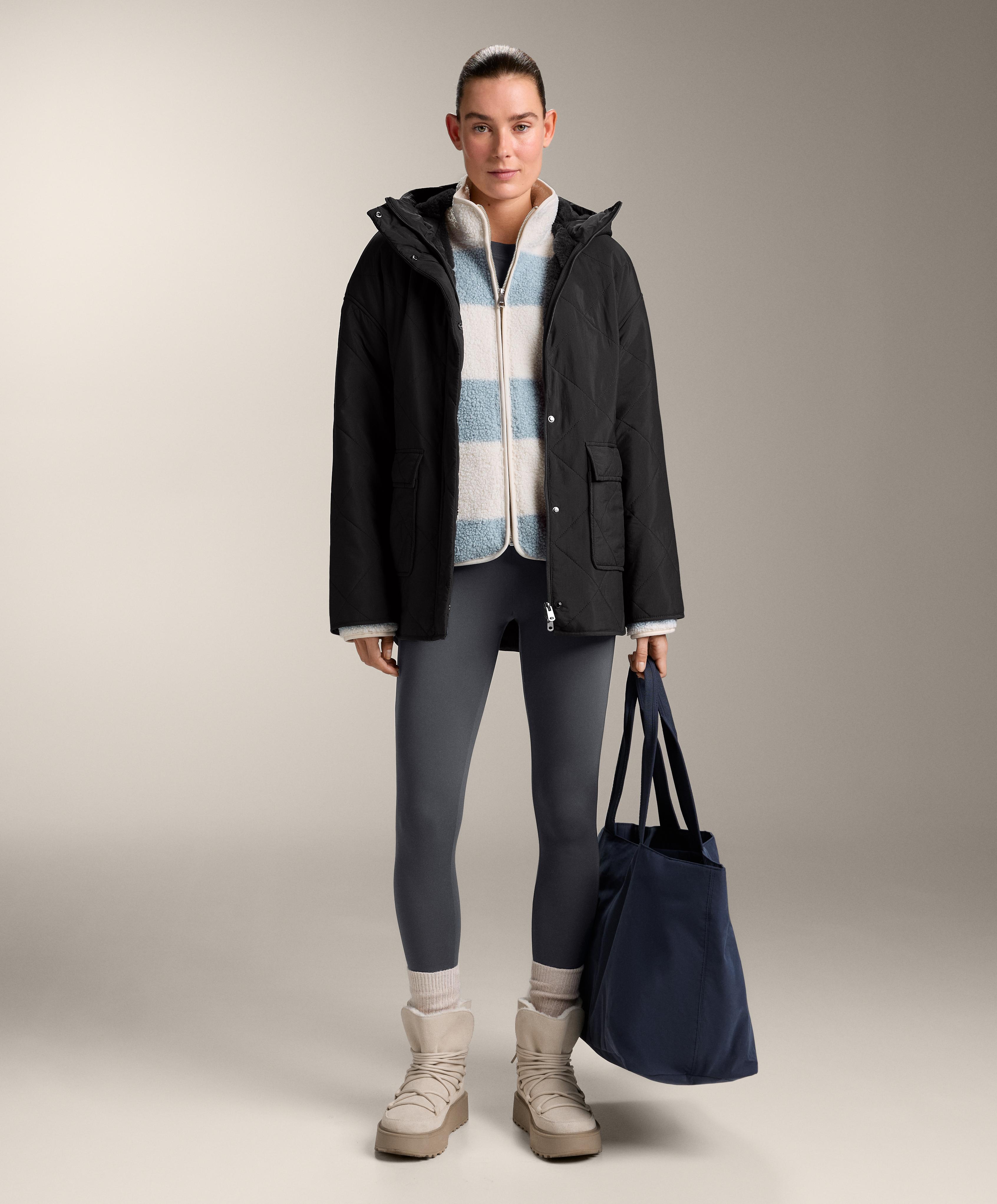 Striped faux-shearling bomber jacket — DUSTY-BLUE