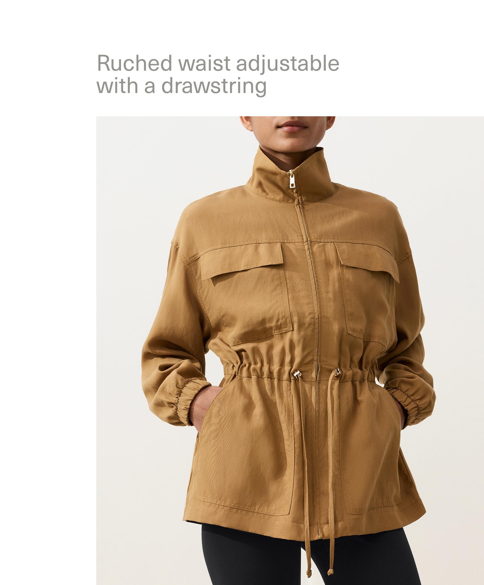 Lyocell and 24% linen blend ruched waist jacket — COPPER