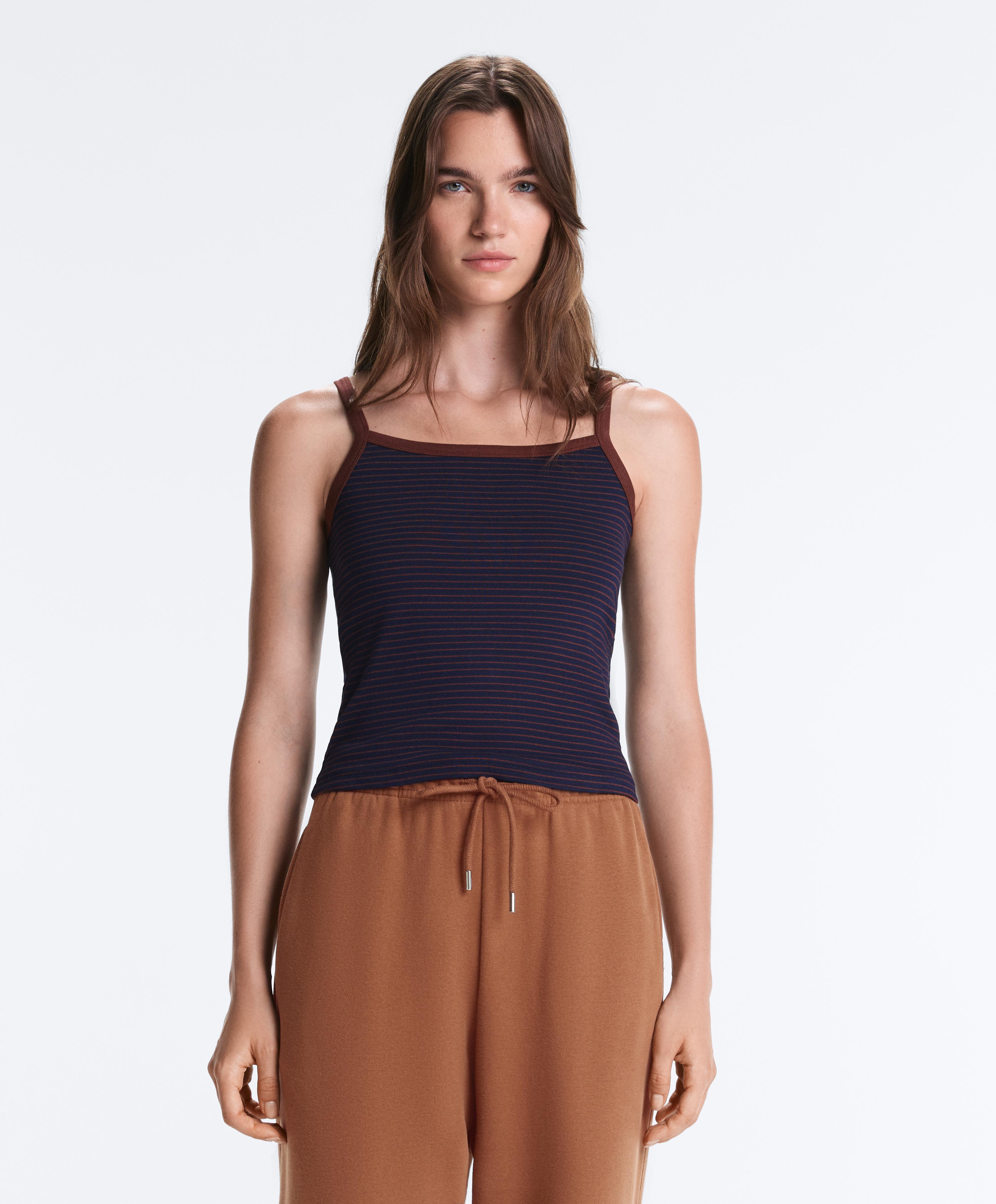 Striped cotton-blend rib vest top — TERRACOTTA