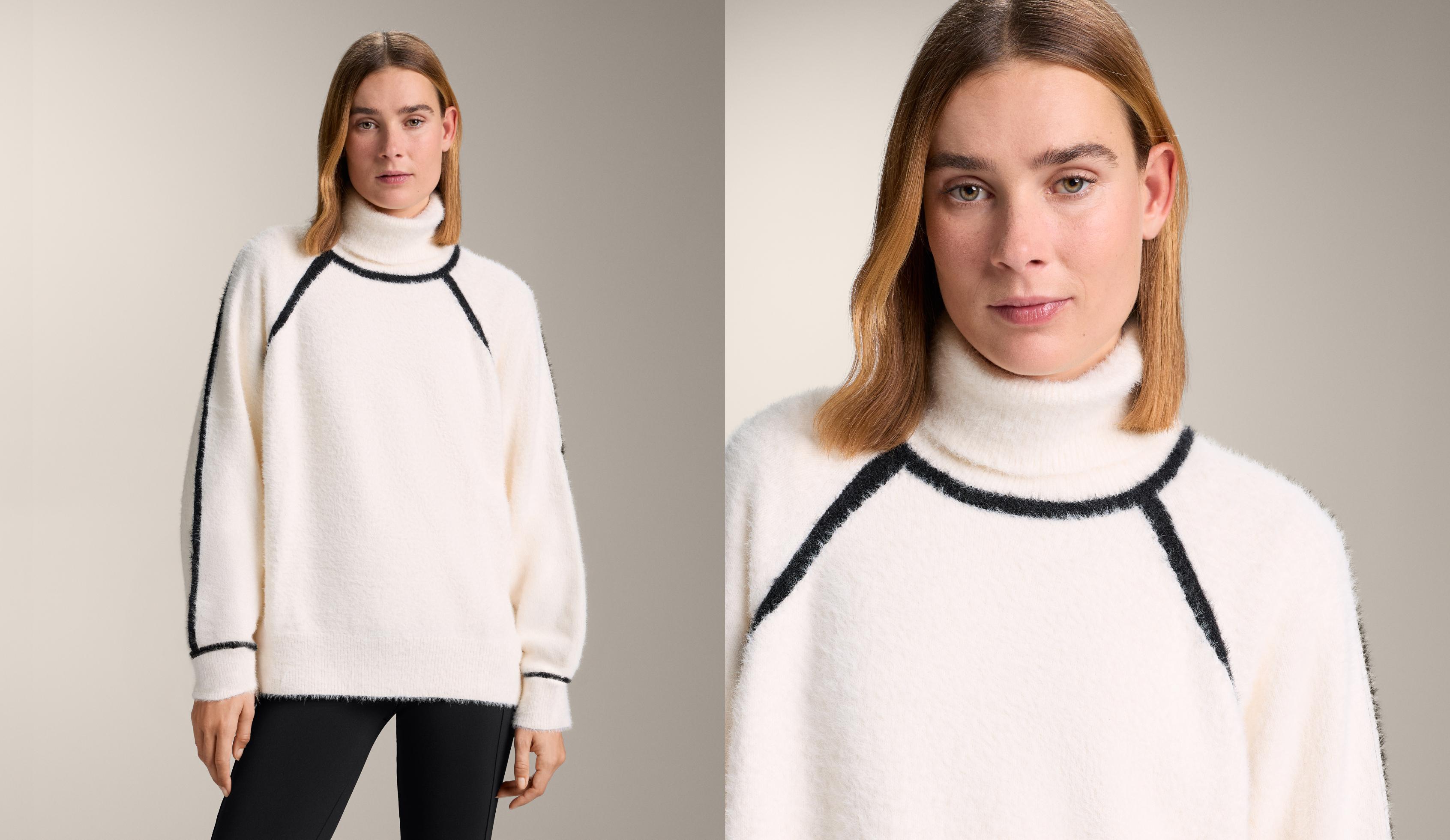 Knit jumper with piping and raised neck Knit jumper with piping and raised neck