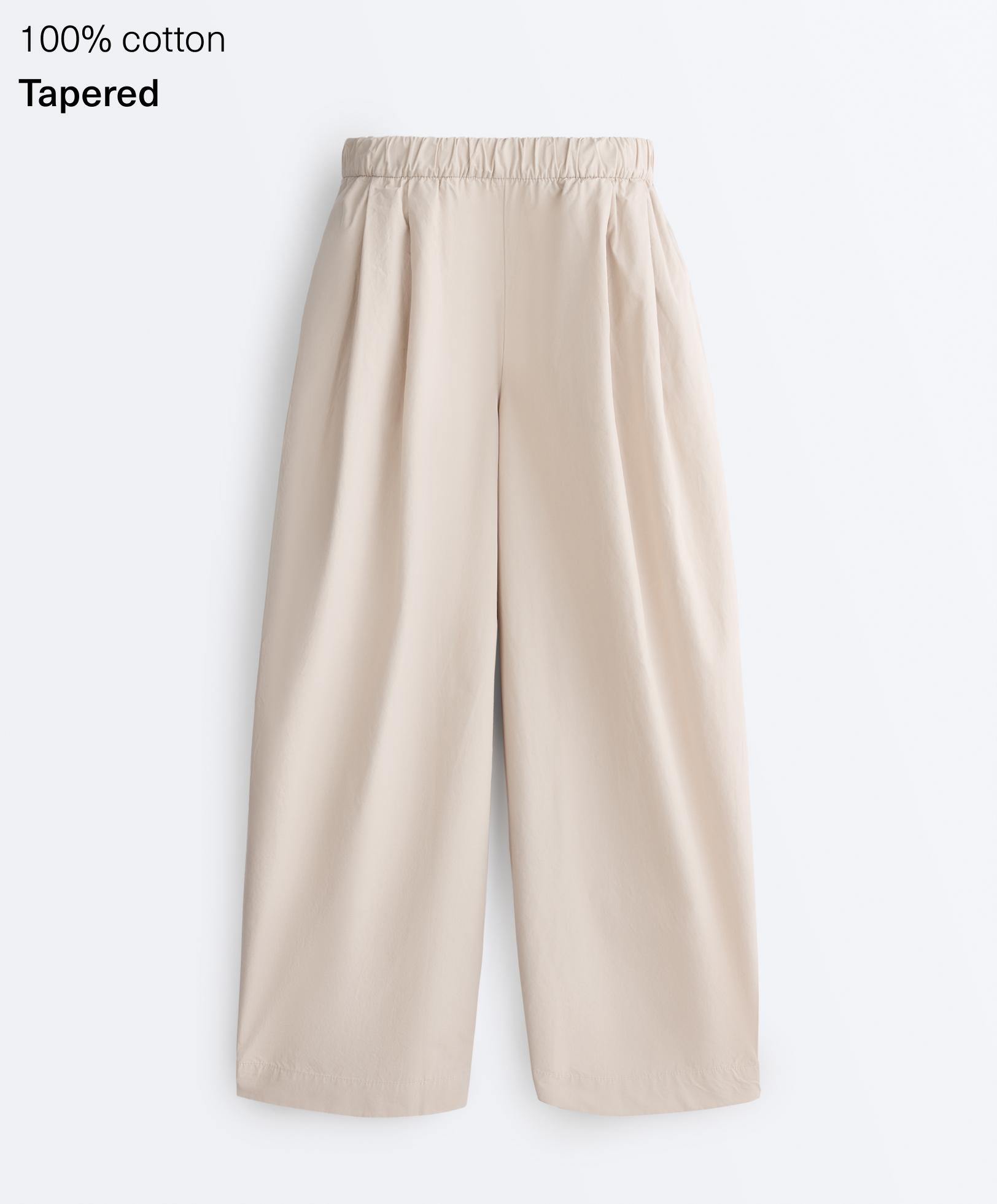 Pleated 100% cotton tapered trousers — PALE MINK