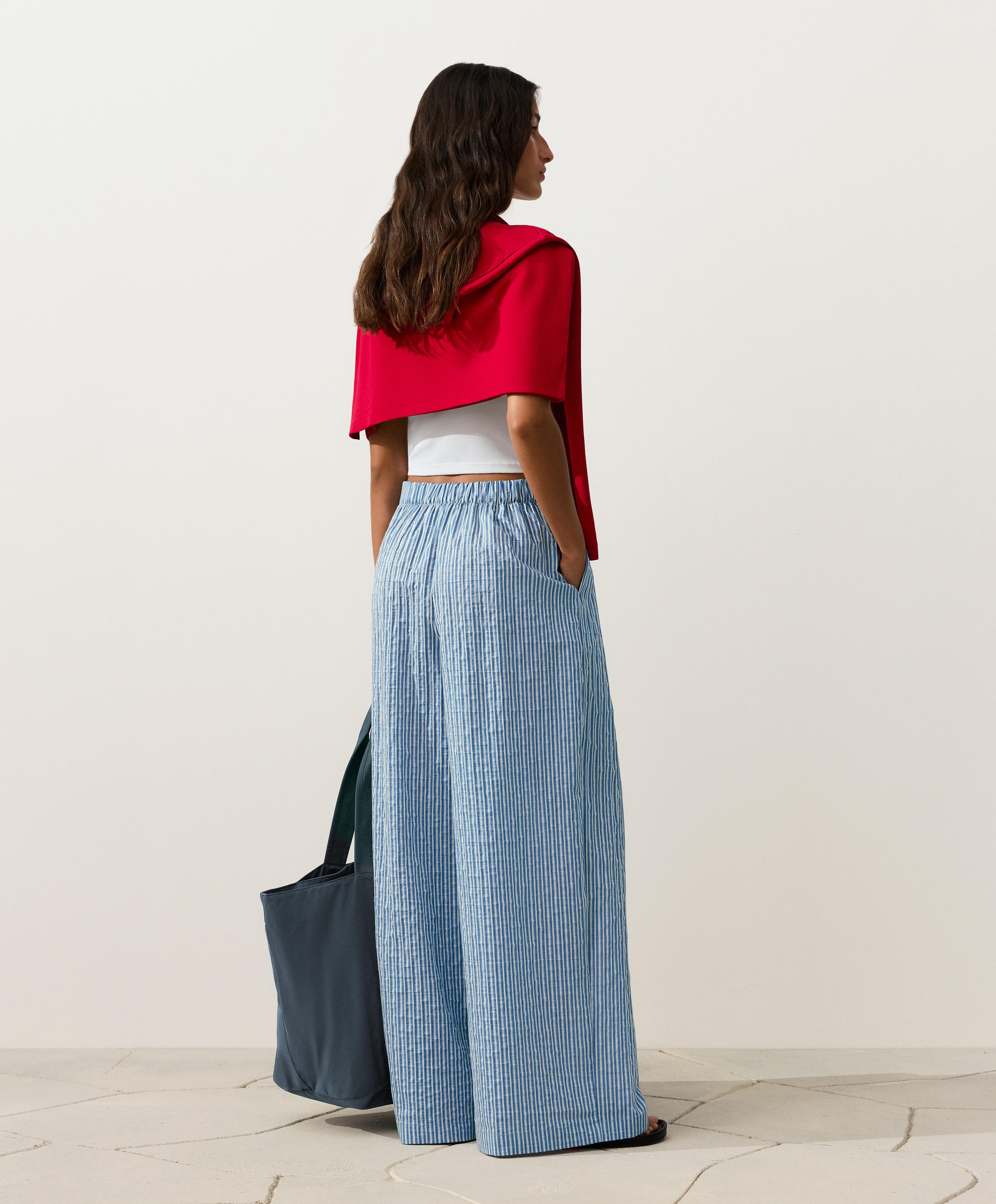Cotton blend striped straight-leg trousers — MID-BLUE
