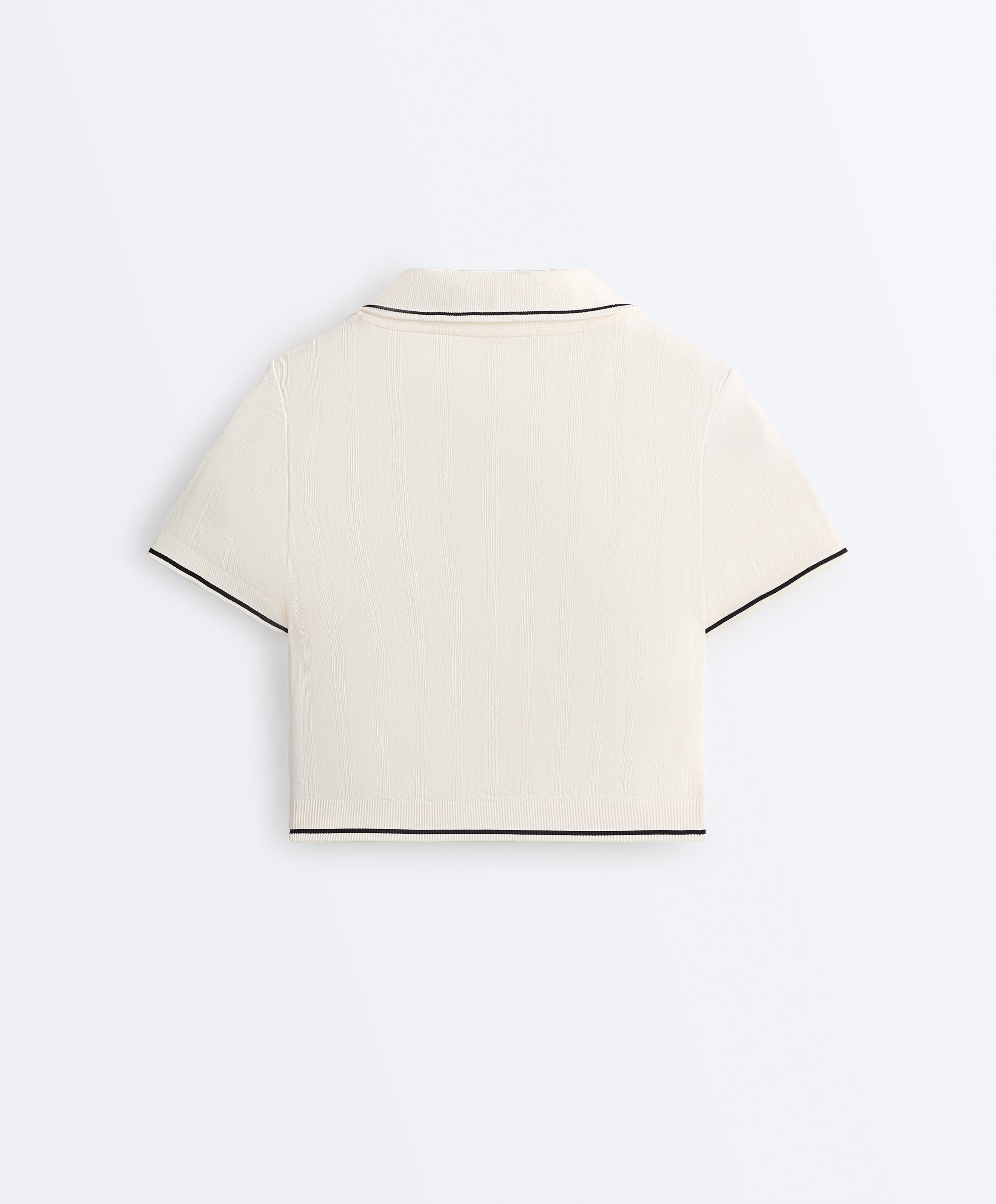 Seamless contrast short-sleeved polo shirt — PALE ECRU
