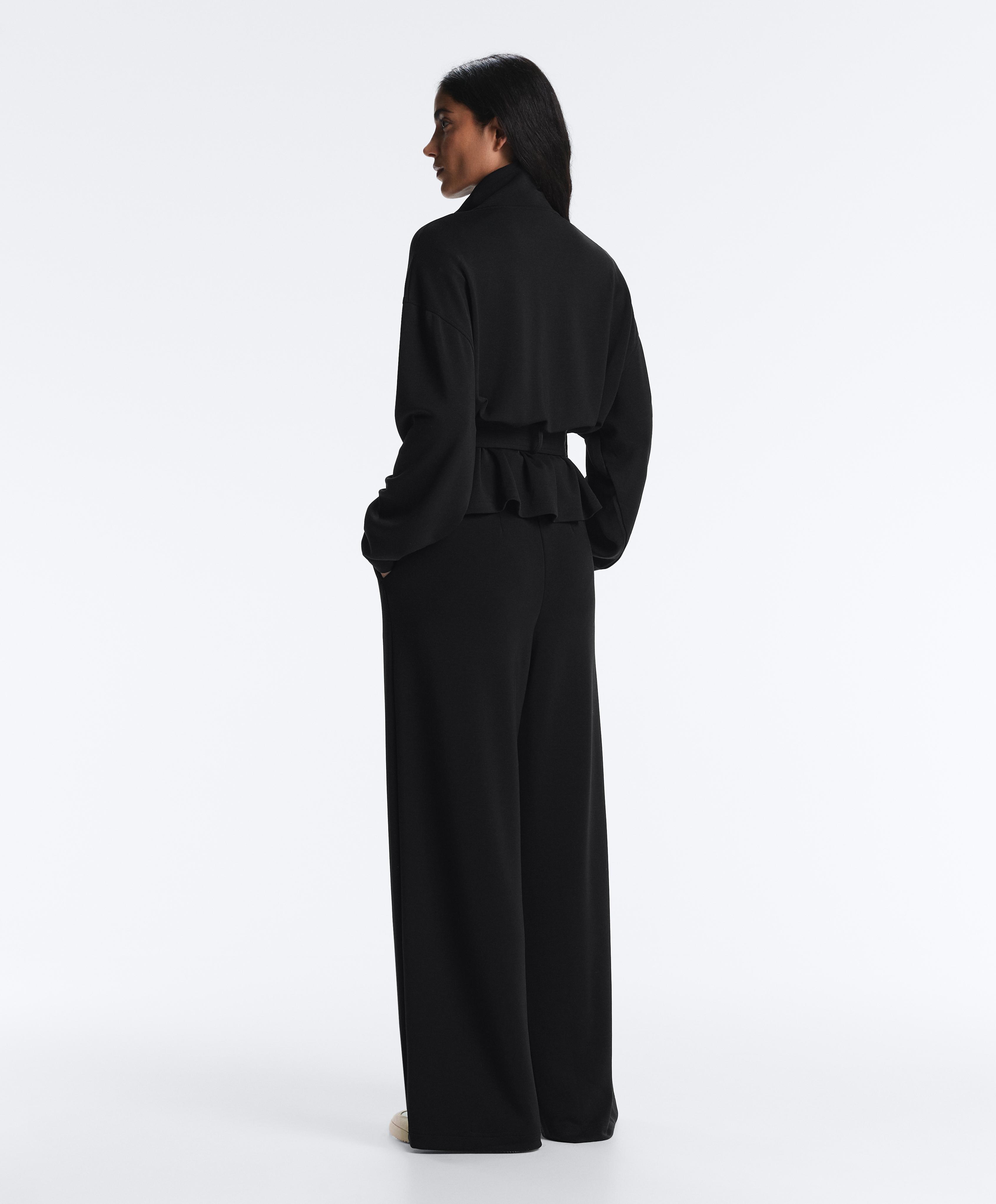 Soft-touch belted jacket with modal — BLACK