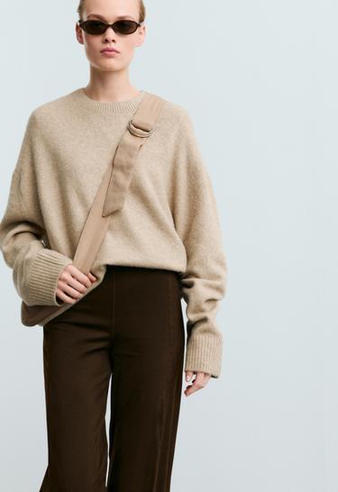 Suede-effect straight-leg trousers — Dark chocolate 4