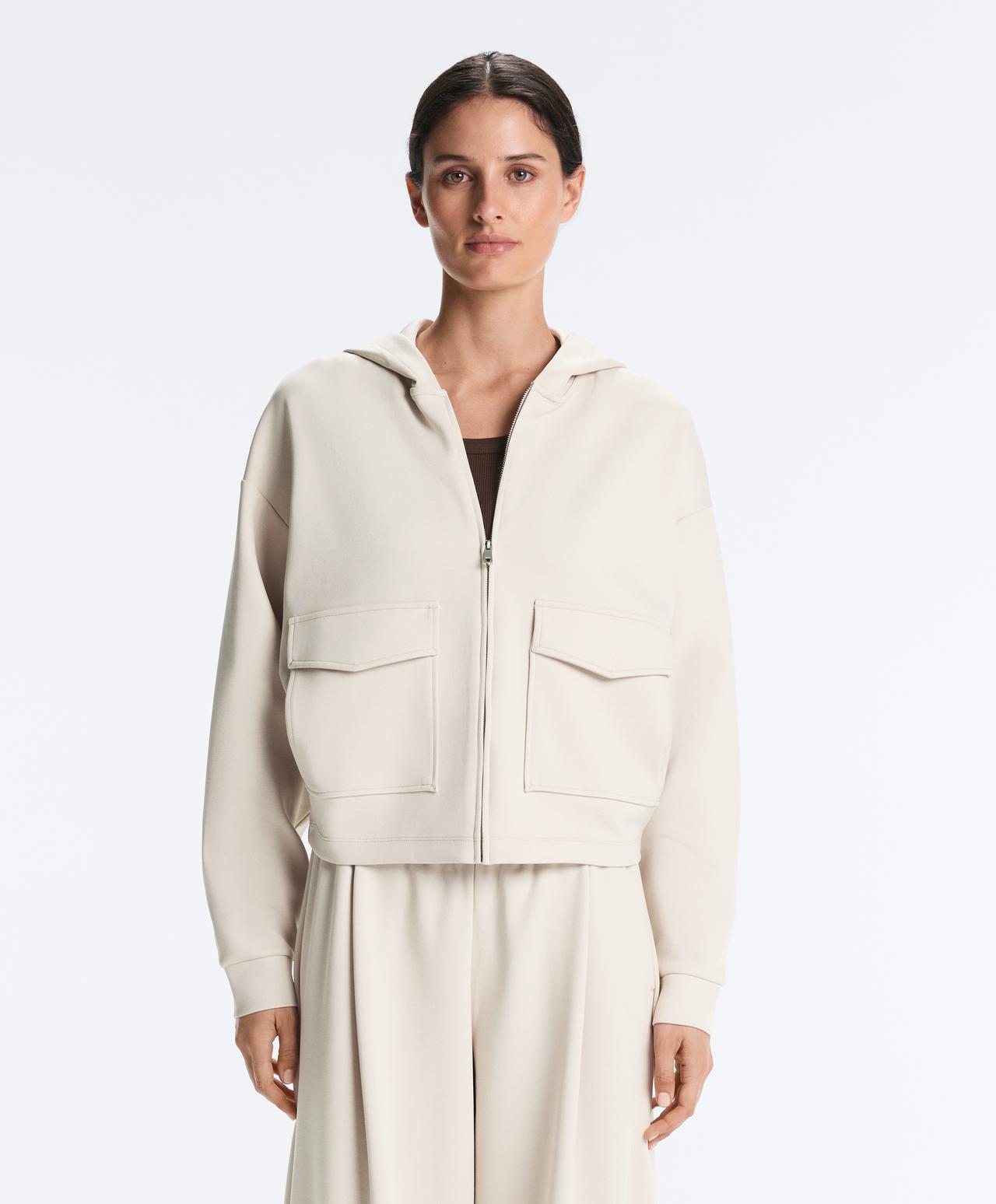 Hooded piqué cotton jacket — PALE MINK
