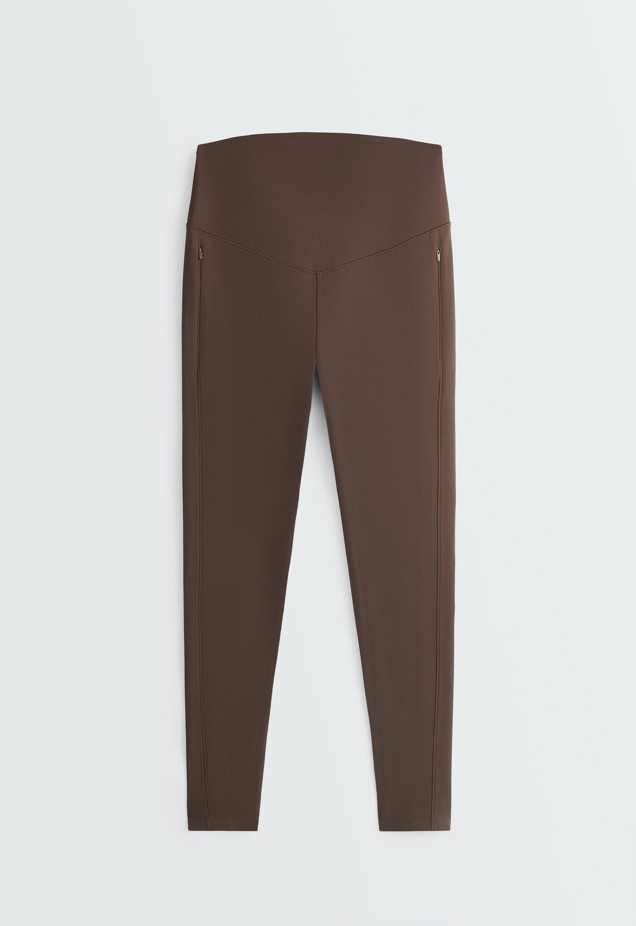 65cm Warm maternity leggings with zips — DARK REDDISH‑BROWN