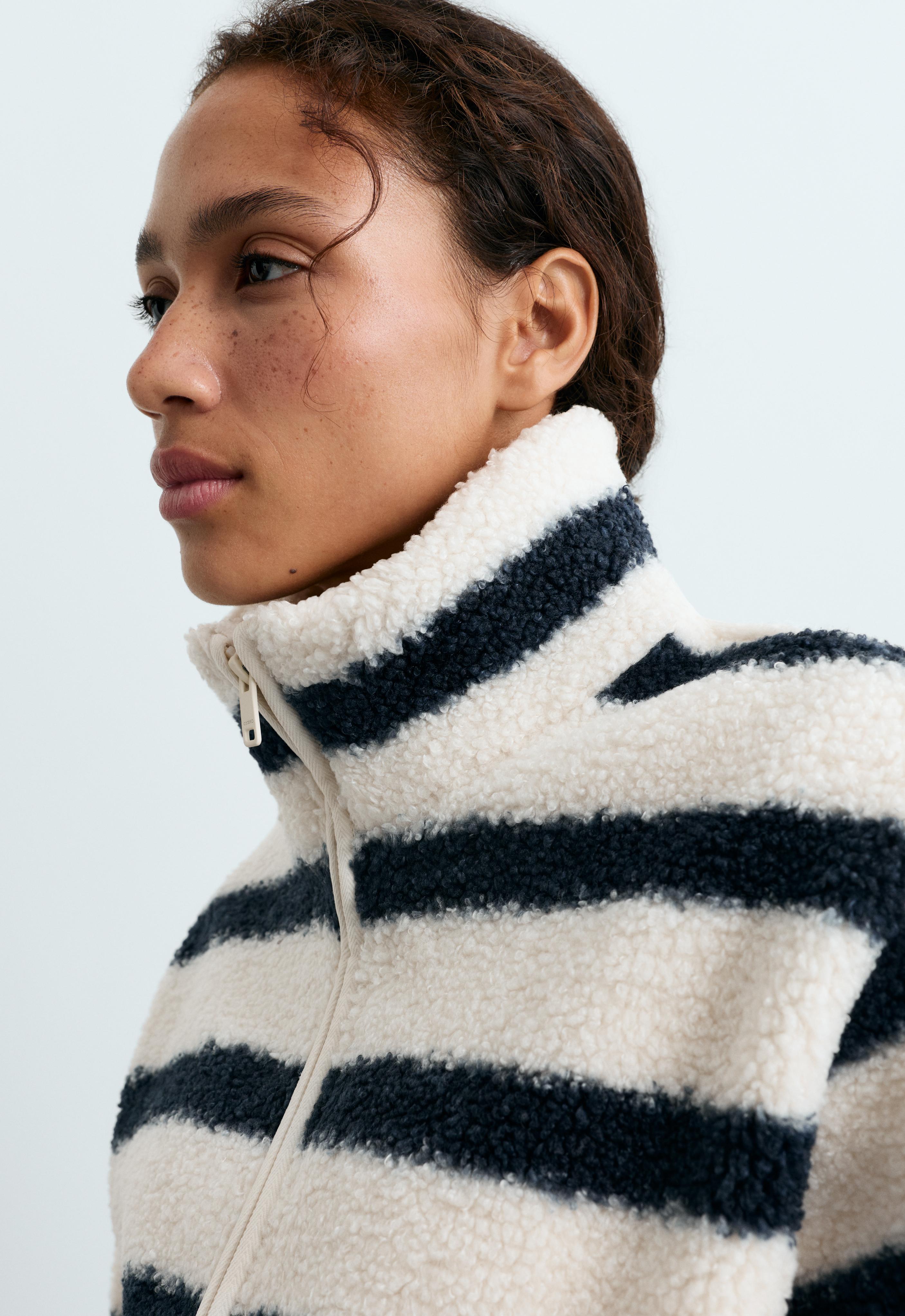 Striped faux-shearling jacket — NAVY BLUE