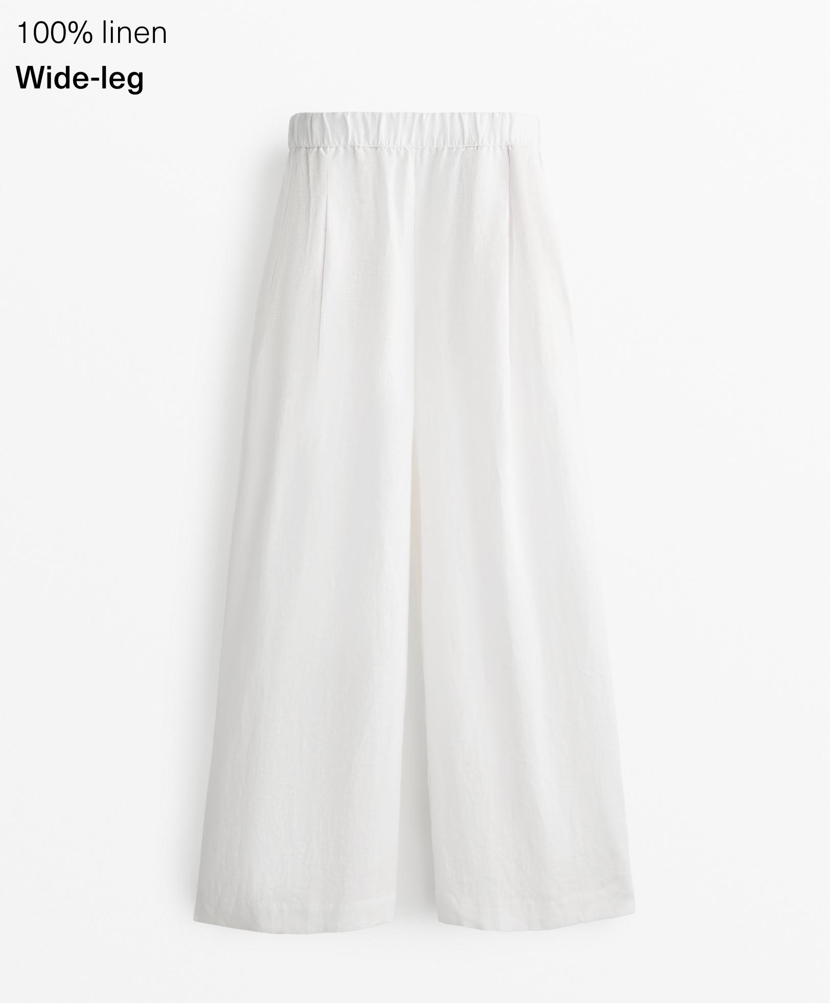 100% linen wide-leg trousers