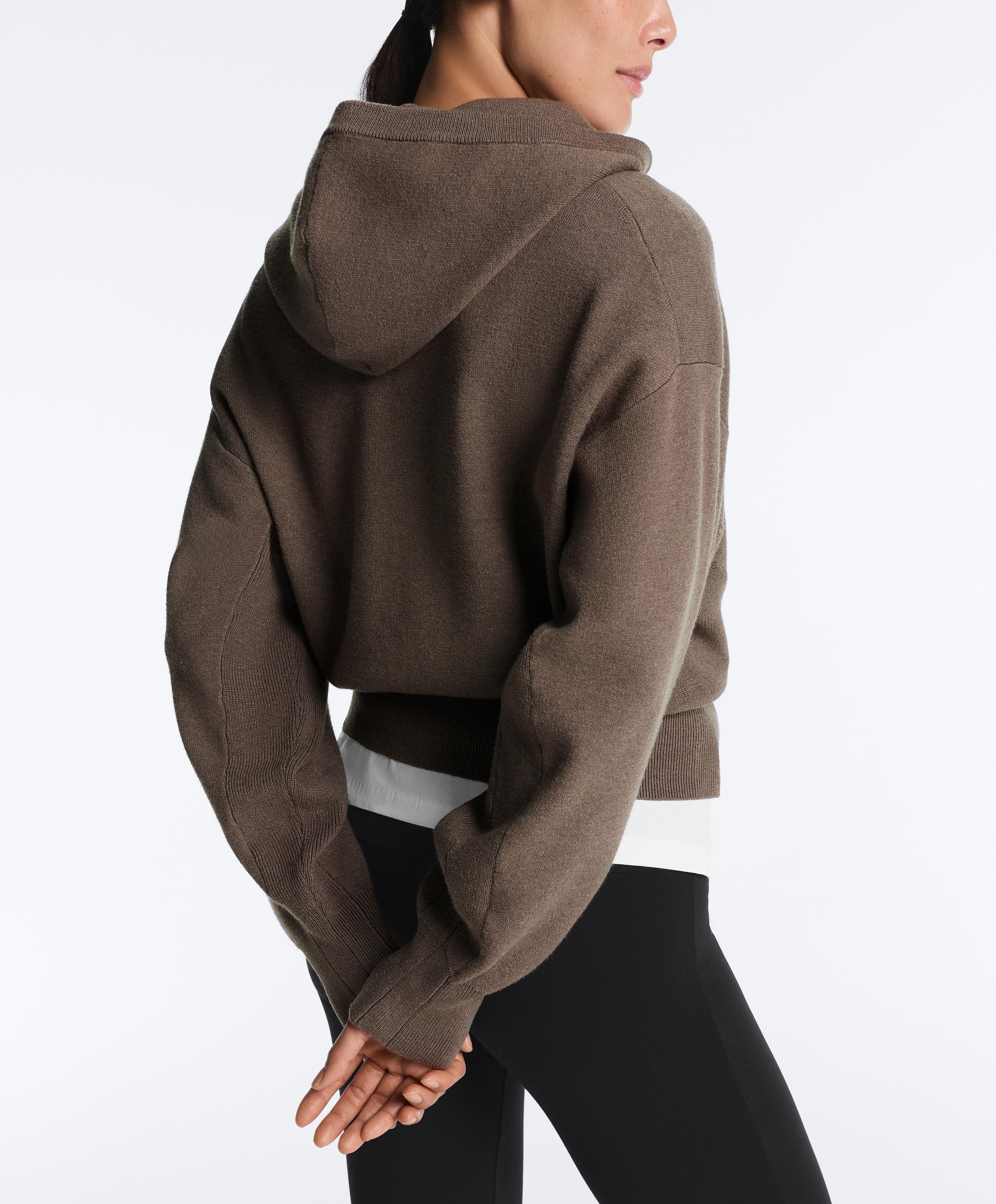 Knit hooded jacket with side details — WASHED TAUPE-MAUVE