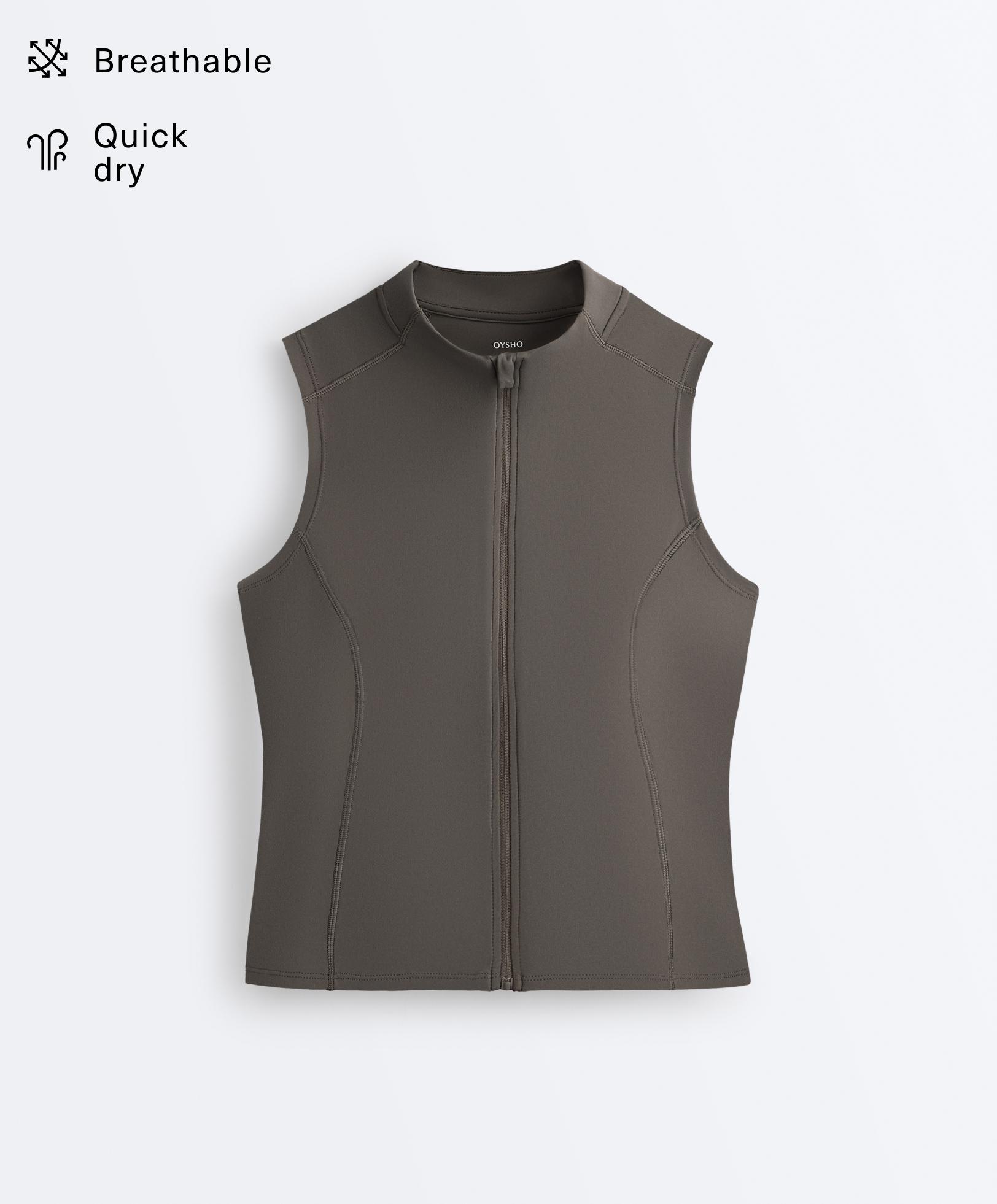 Sleeveless zip T-shirt — CHARCOAL GREY