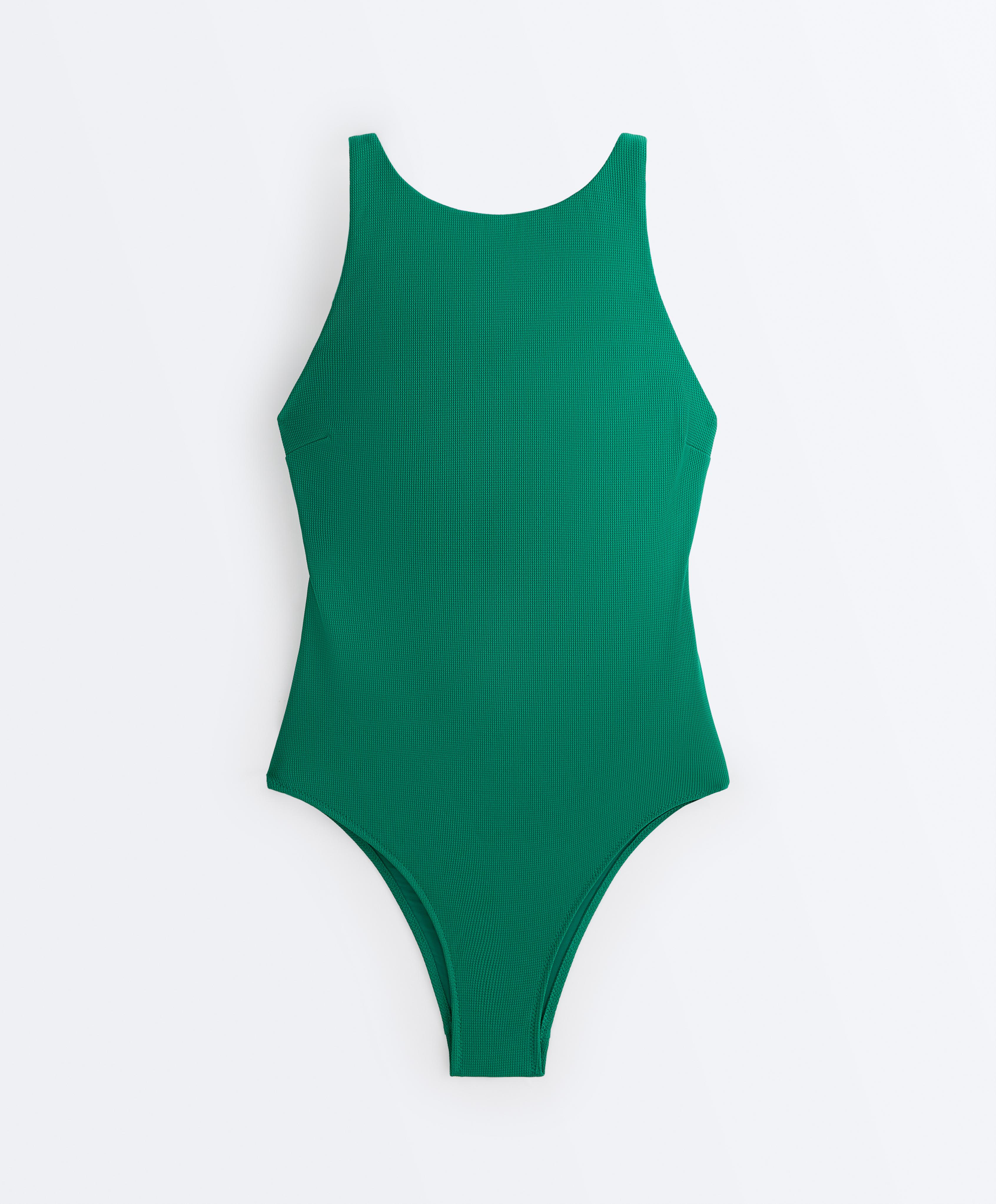 Halter piqué swimsuit — PALE EMERALD