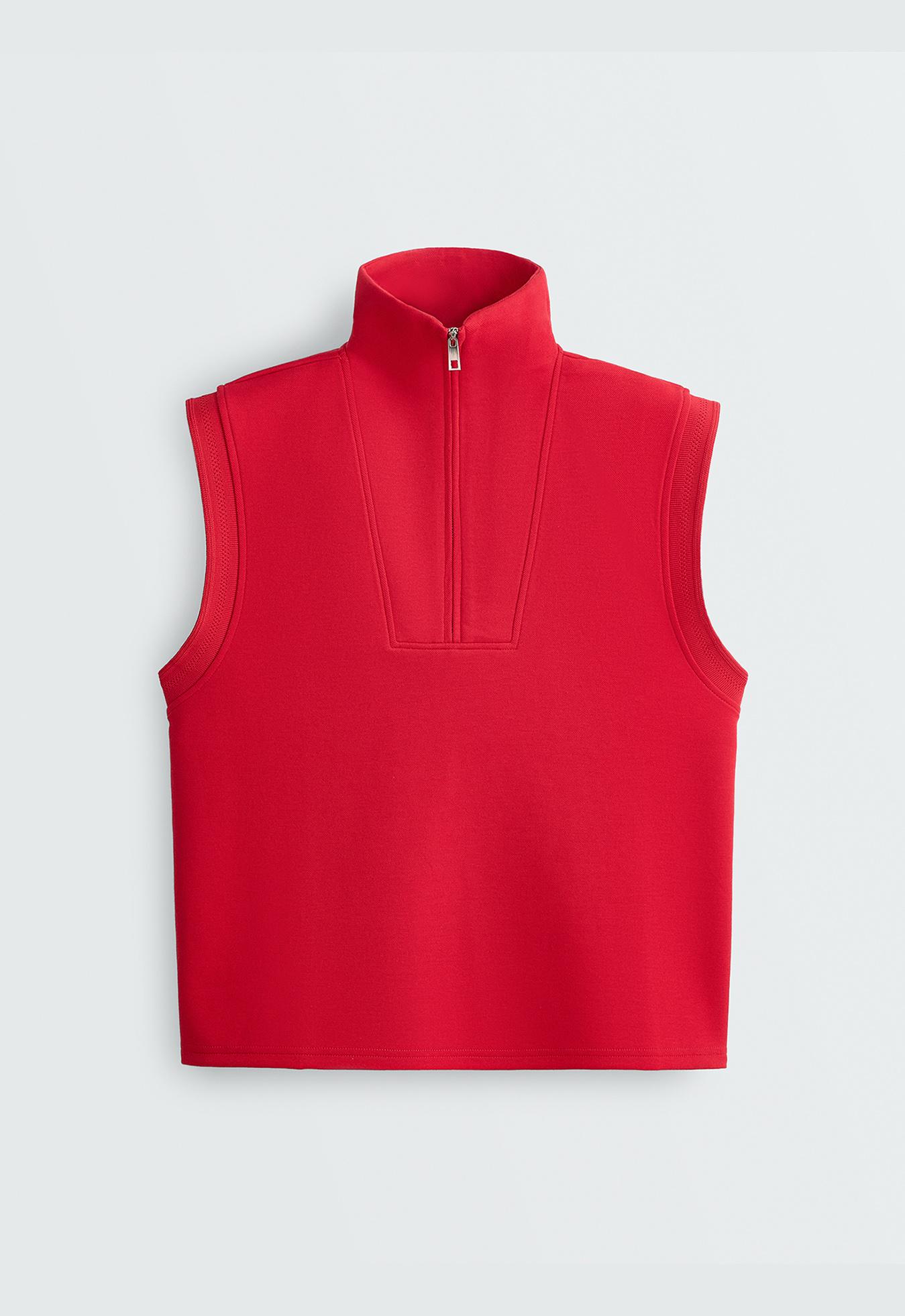 Cotton piqué sleeveless vest — BRIGHT RED