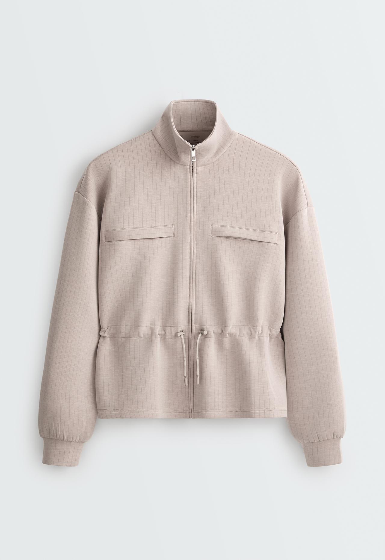 Short jacket with modal pinstripe print — TAN MELANGE