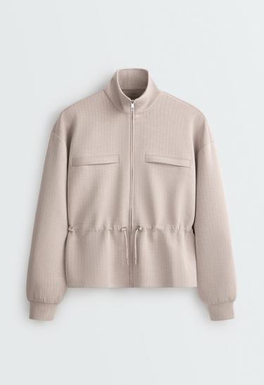 Short jacket with modal pinstripe print — TAN MELANGE 6