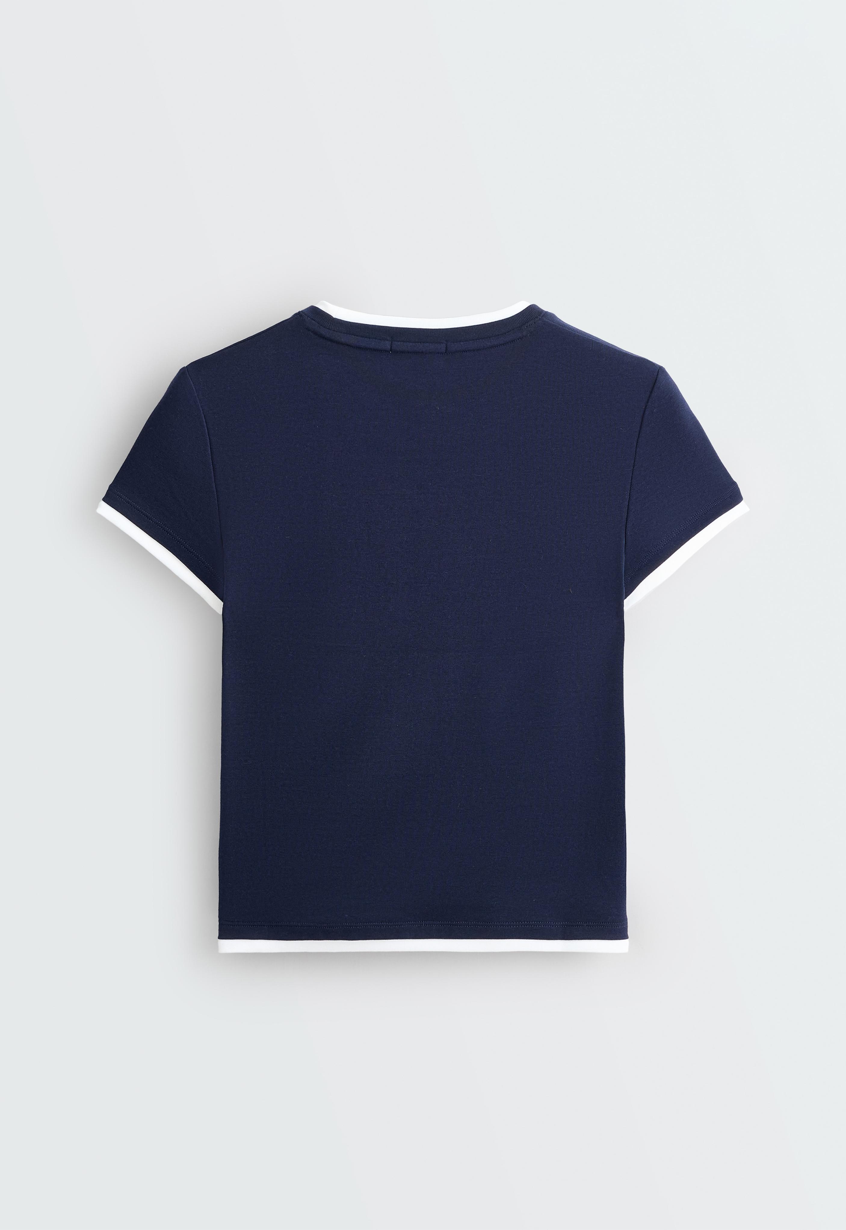 Cotton blend double rib effect short sleeve T-shirt — NAVY BLUE
