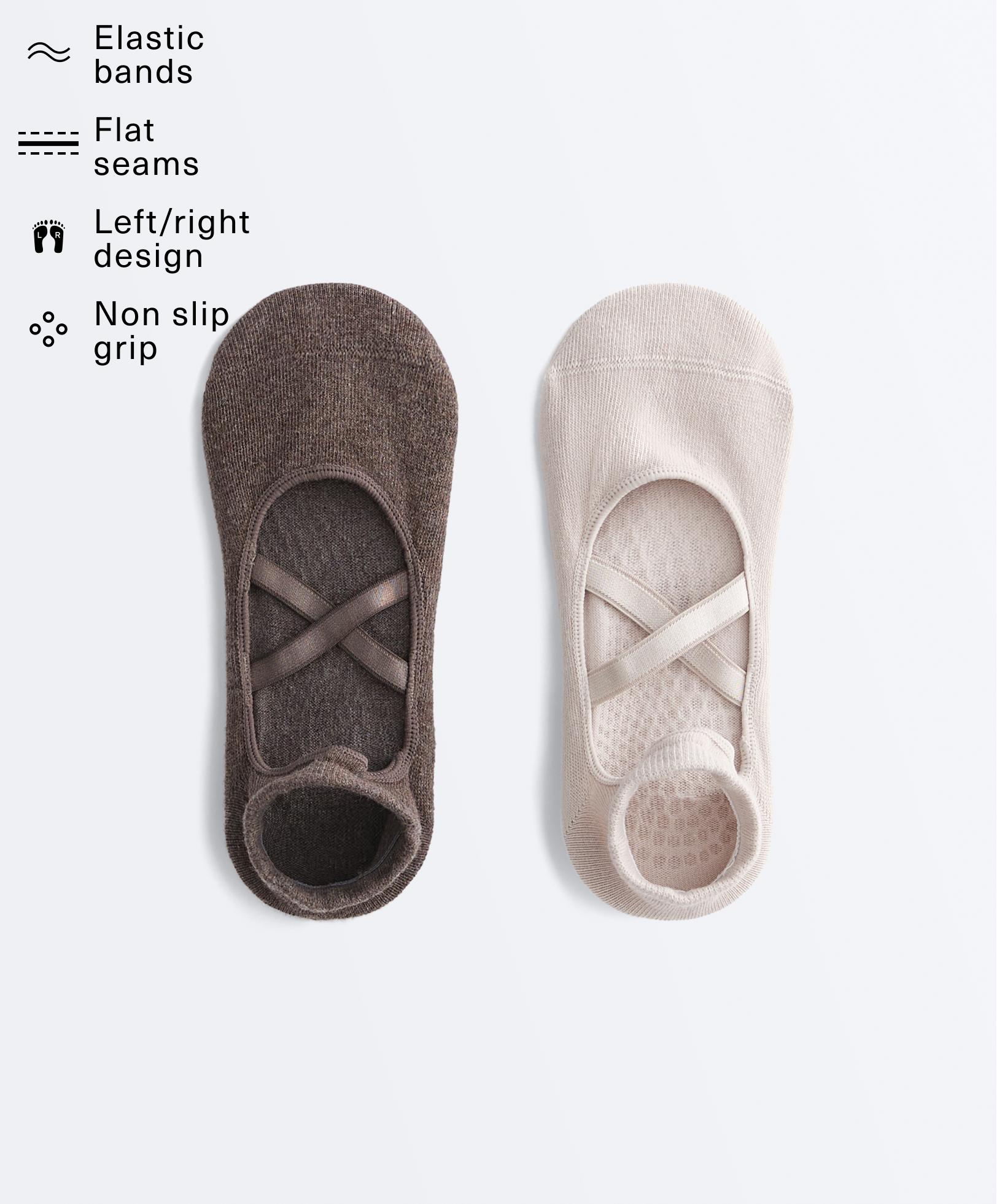 2 pairs of cotton-blend yoga and Pilates socks with crossover straps