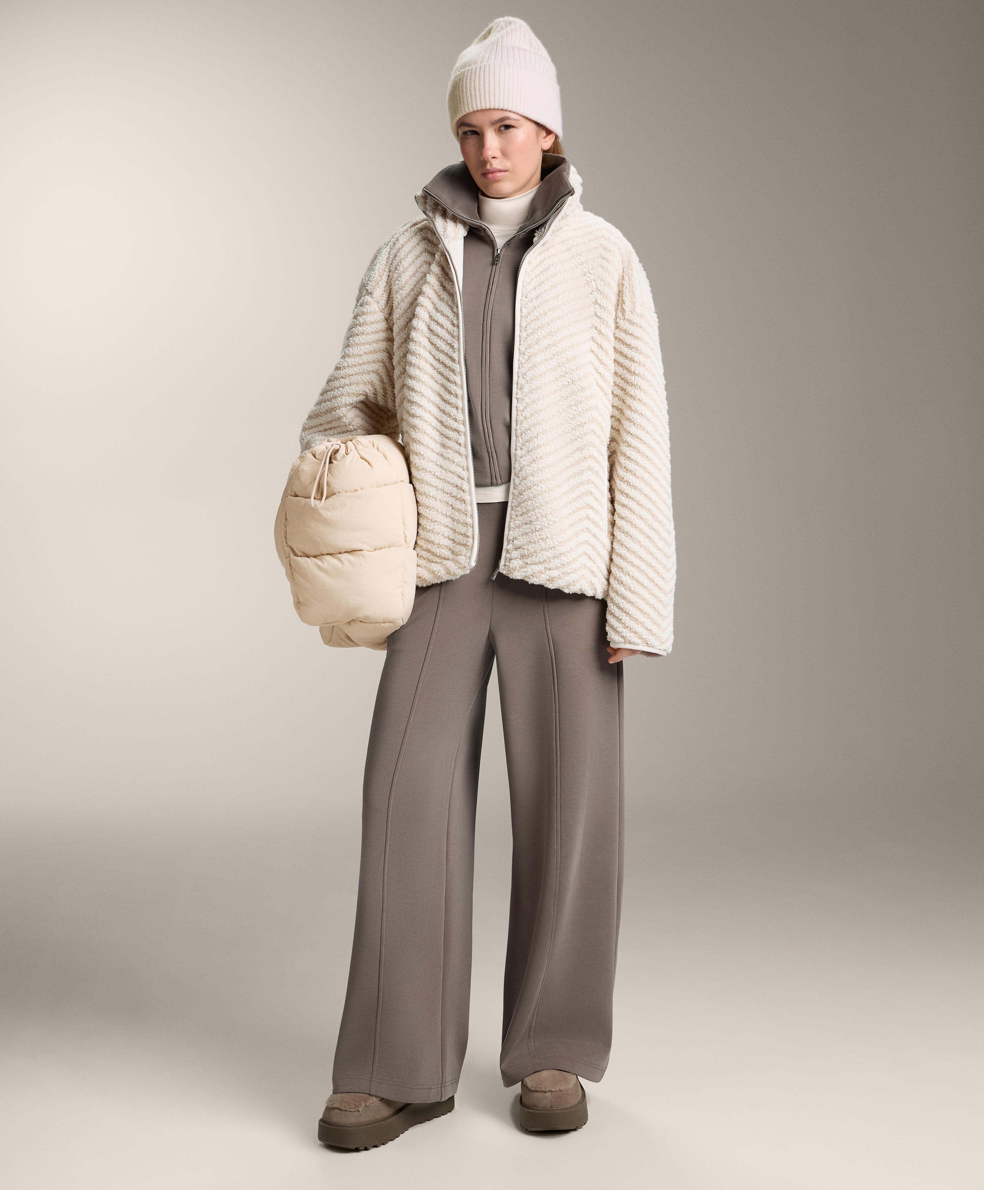 High-neck jacket with rib details and modal