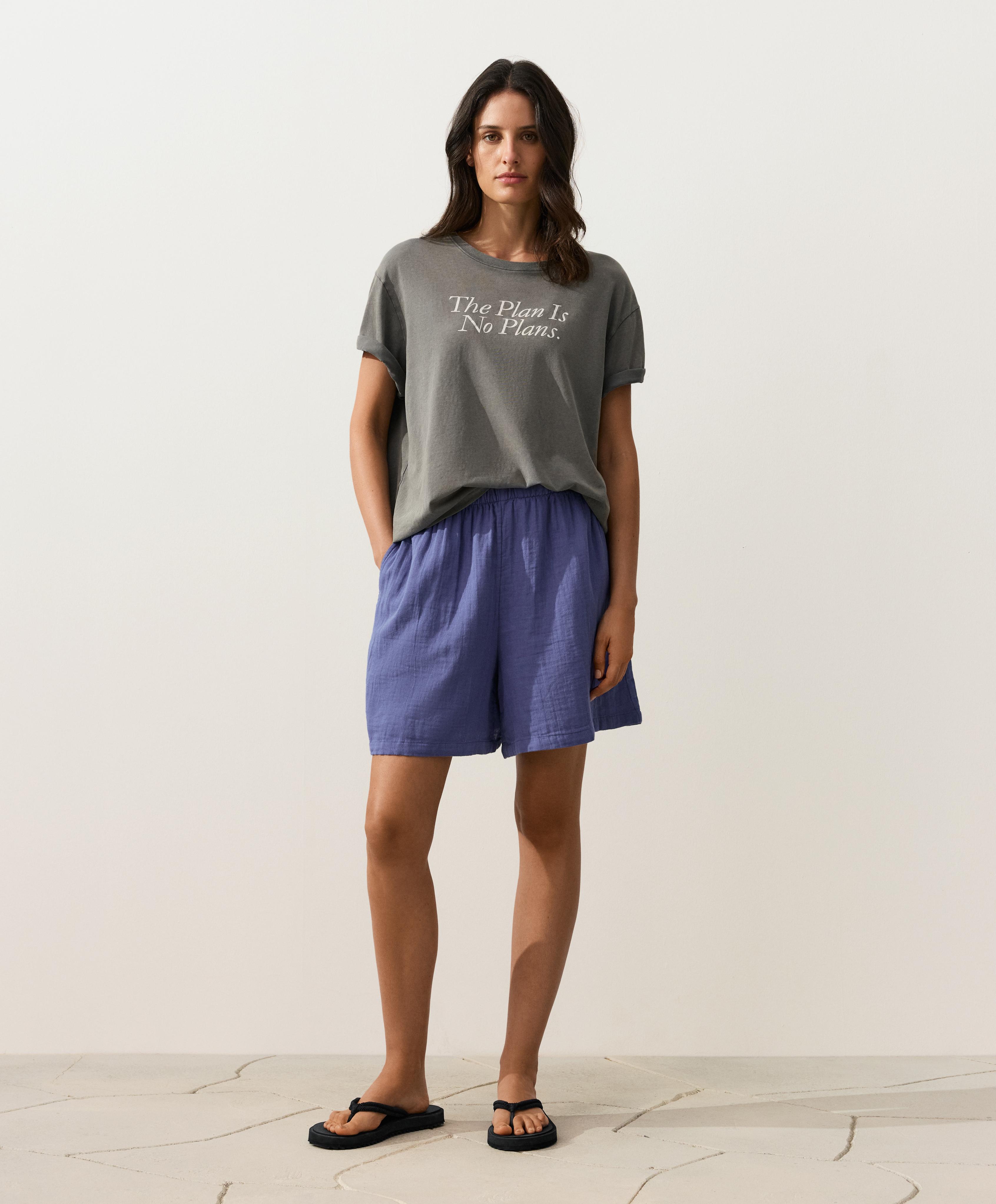 100% cotton gauze bermuda shorts — BLUEBERRY