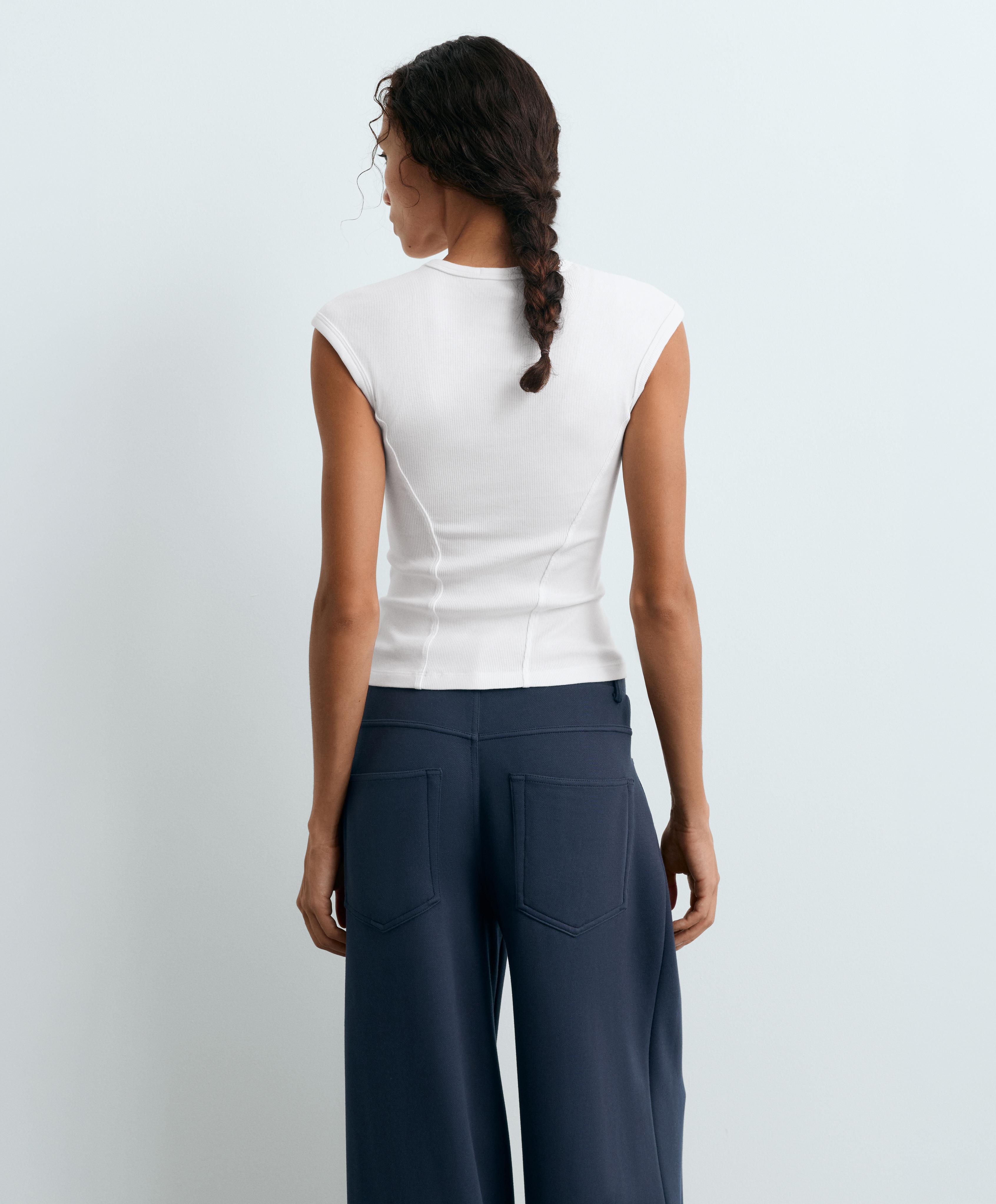 Short-sleeved rib top with cotton and modal — WHITE