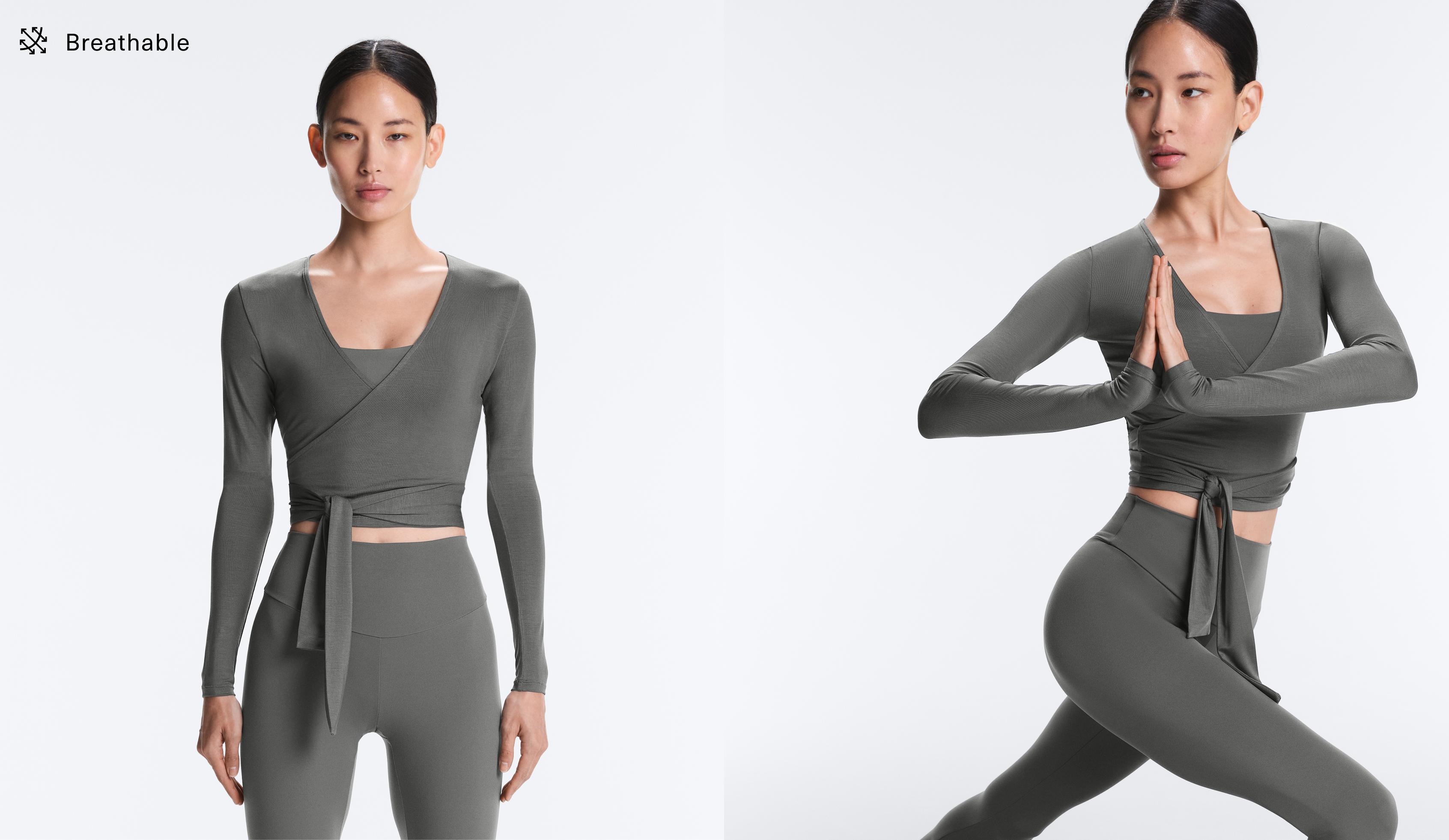 Lyocell blend wrap T-shirt — MID GREY