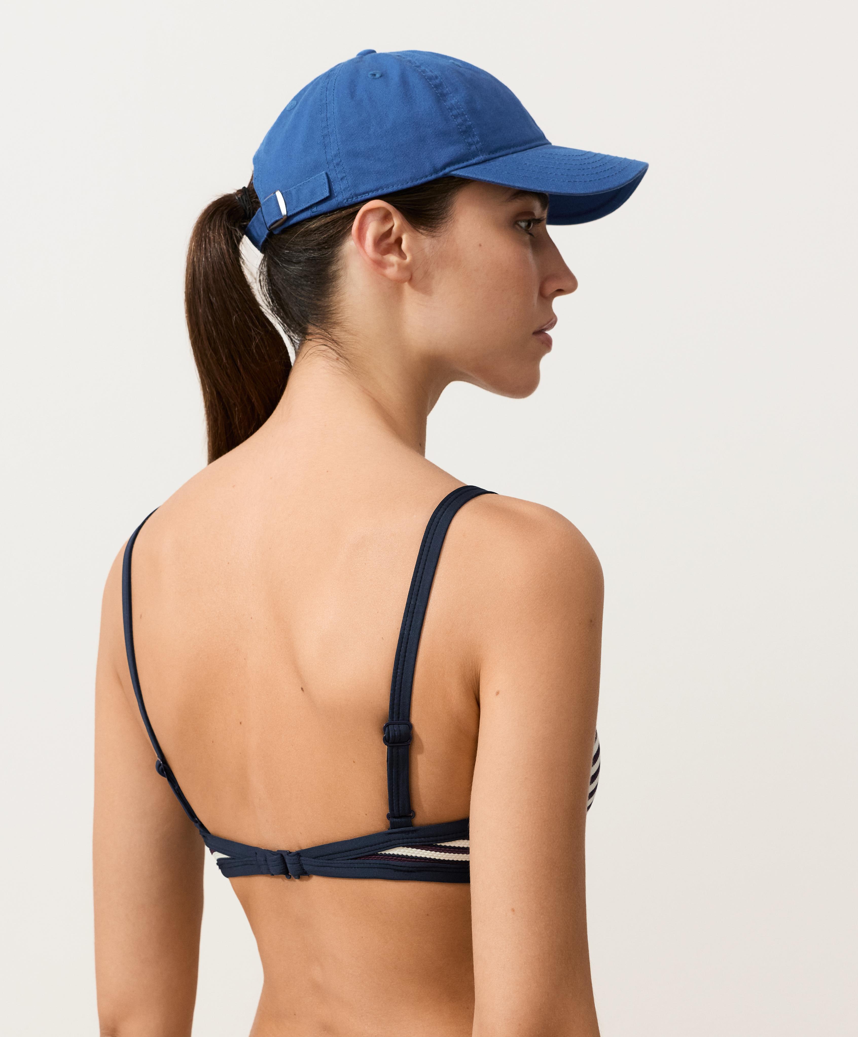 Trim textured stripe triangle bikini top — NAVY BLUE