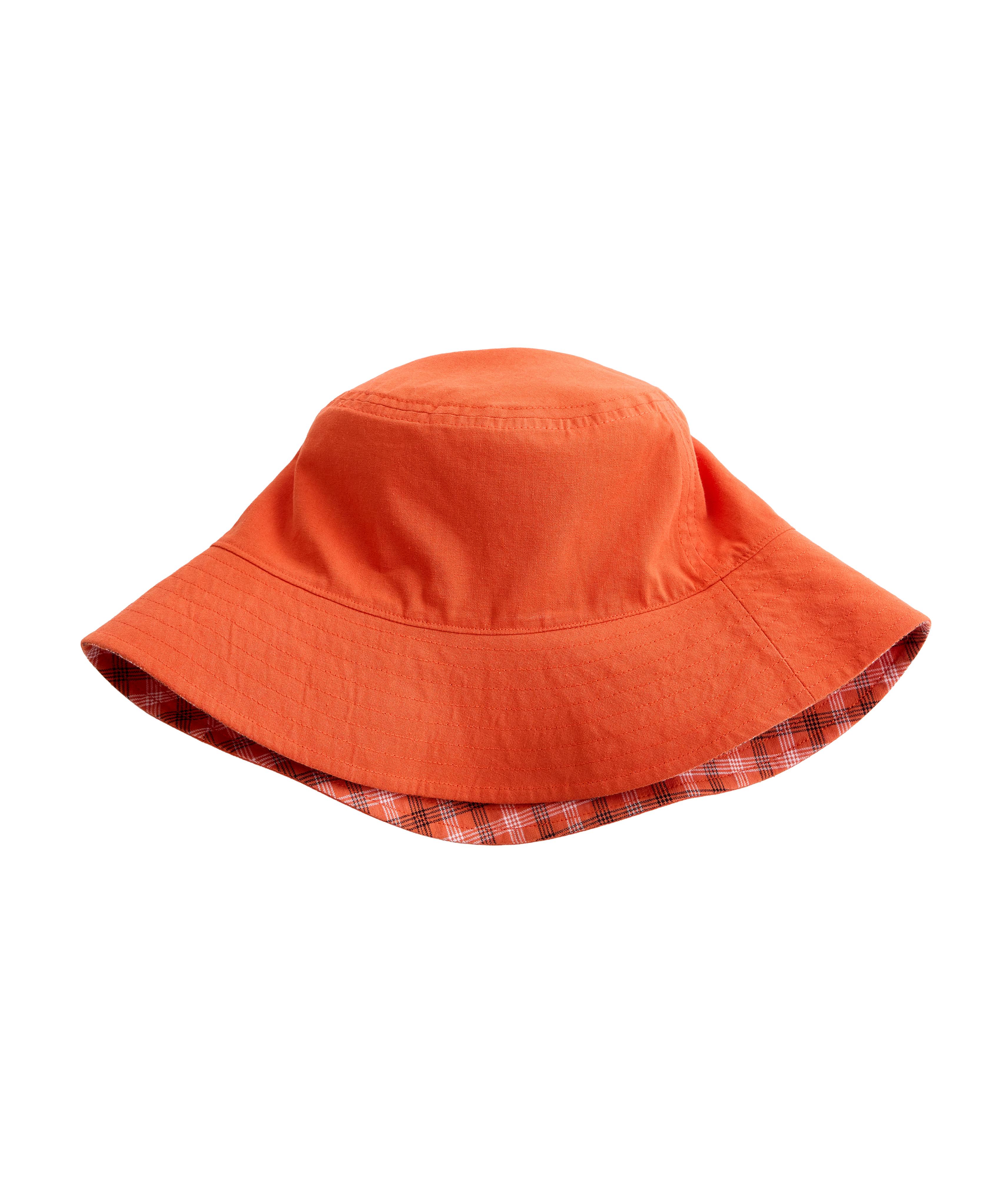 Reversible cotton blend check bucket hat — BRIGHT ORANGE