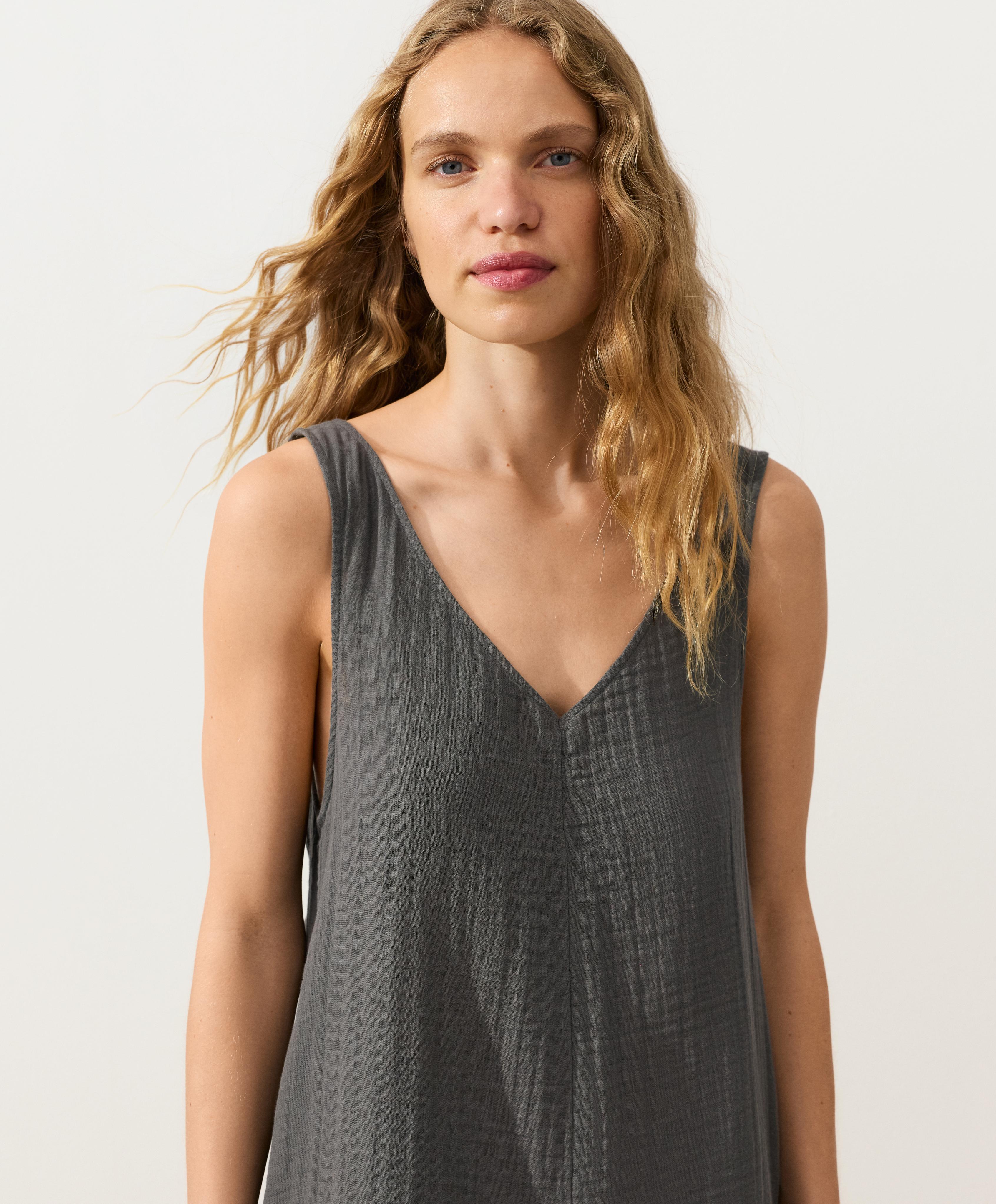 100% cotton gauze short jumpsuit — ASPHALT