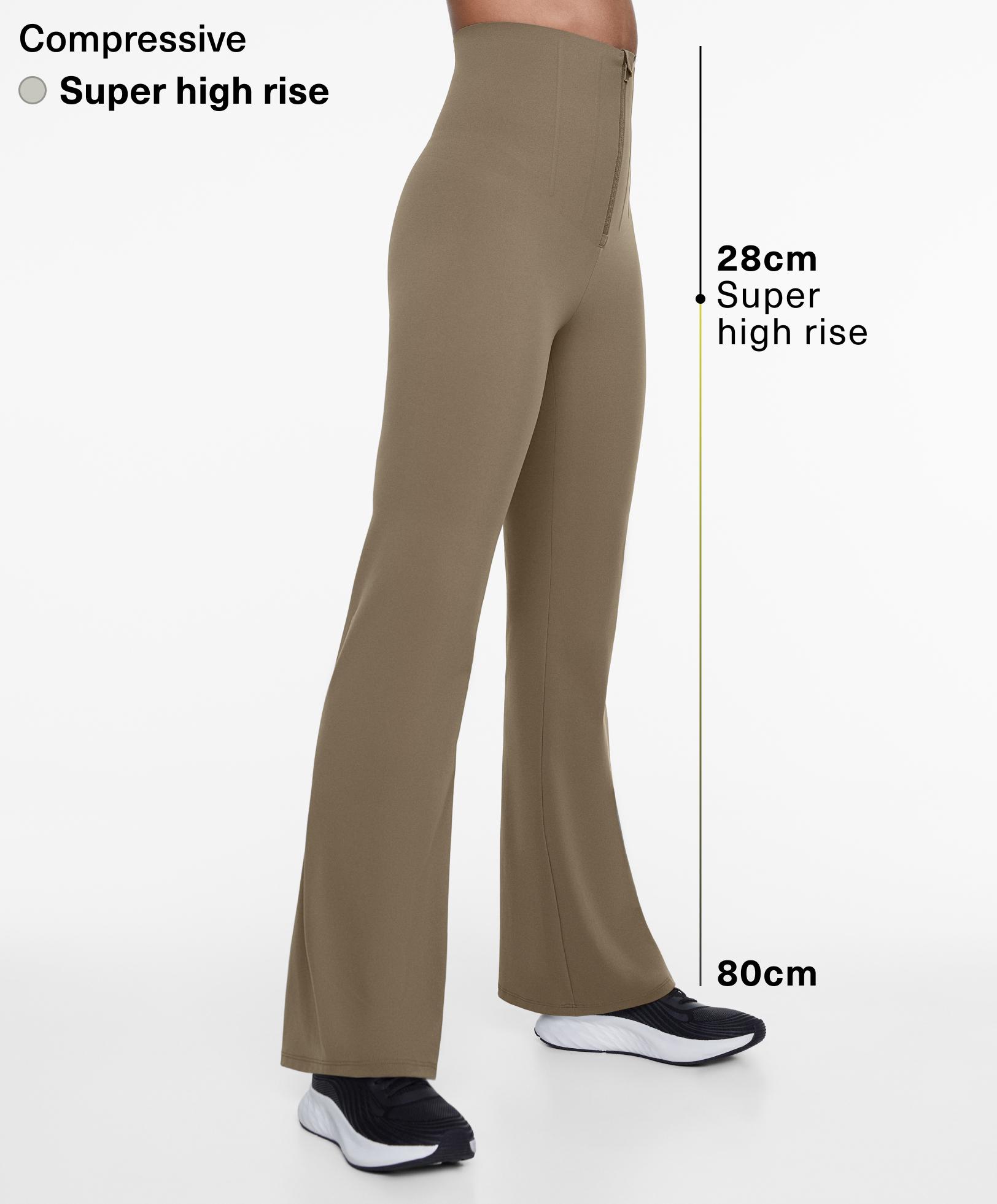 Super high rise compressive zip flare trousers