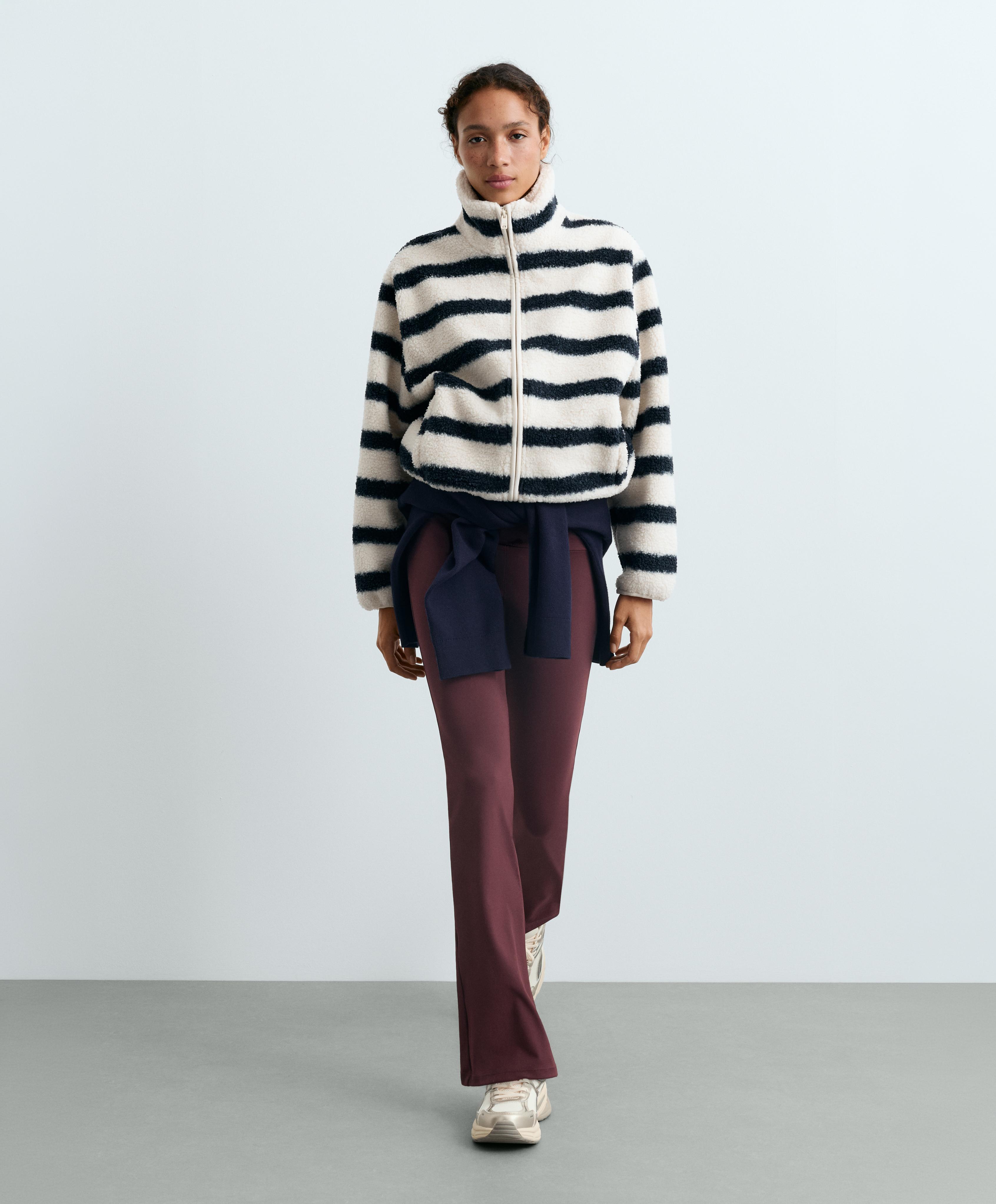 Striped faux-shearling jacket — NAVY BLUE