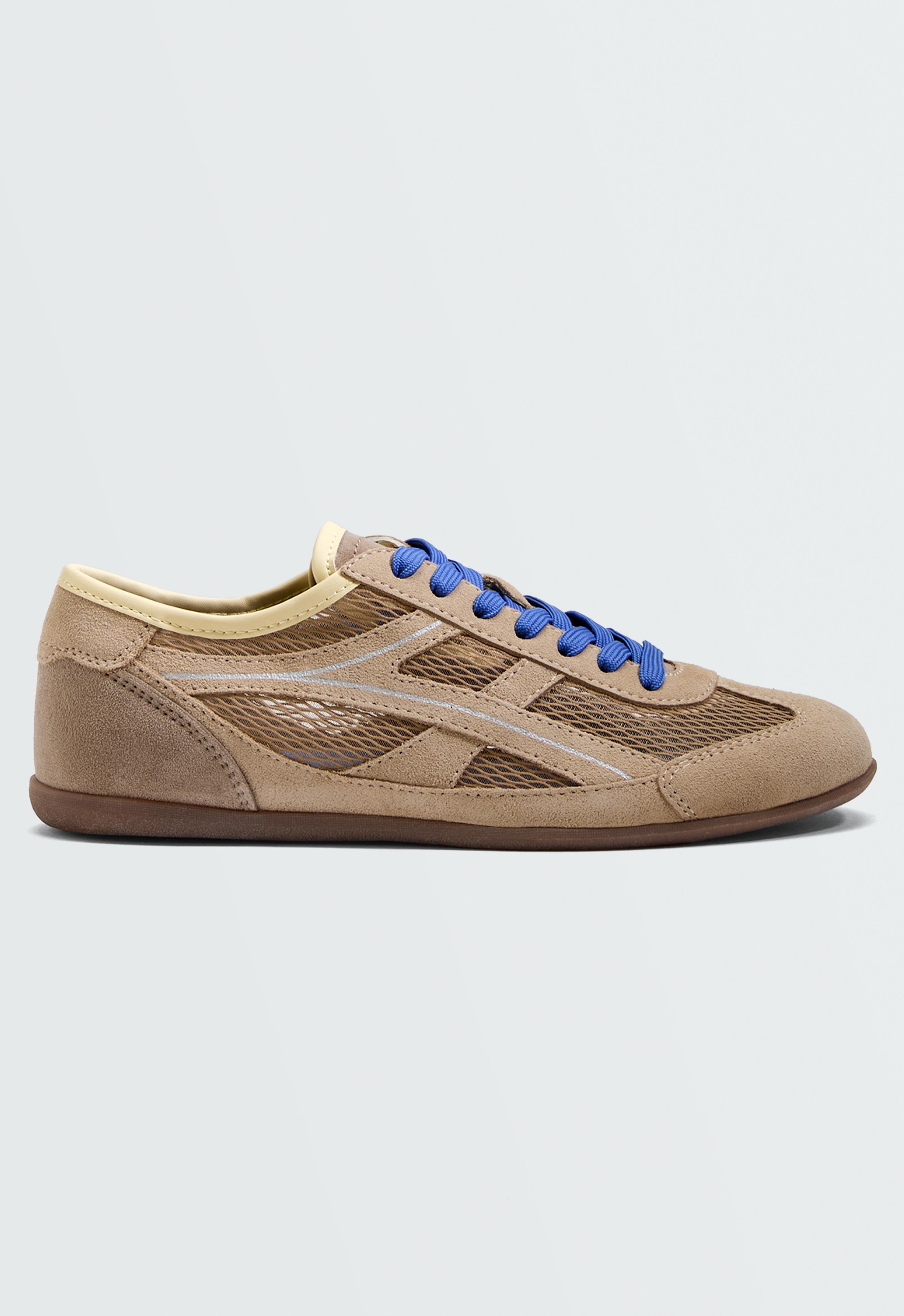 Split-suede and mesh trainers — TOASTED BROWN