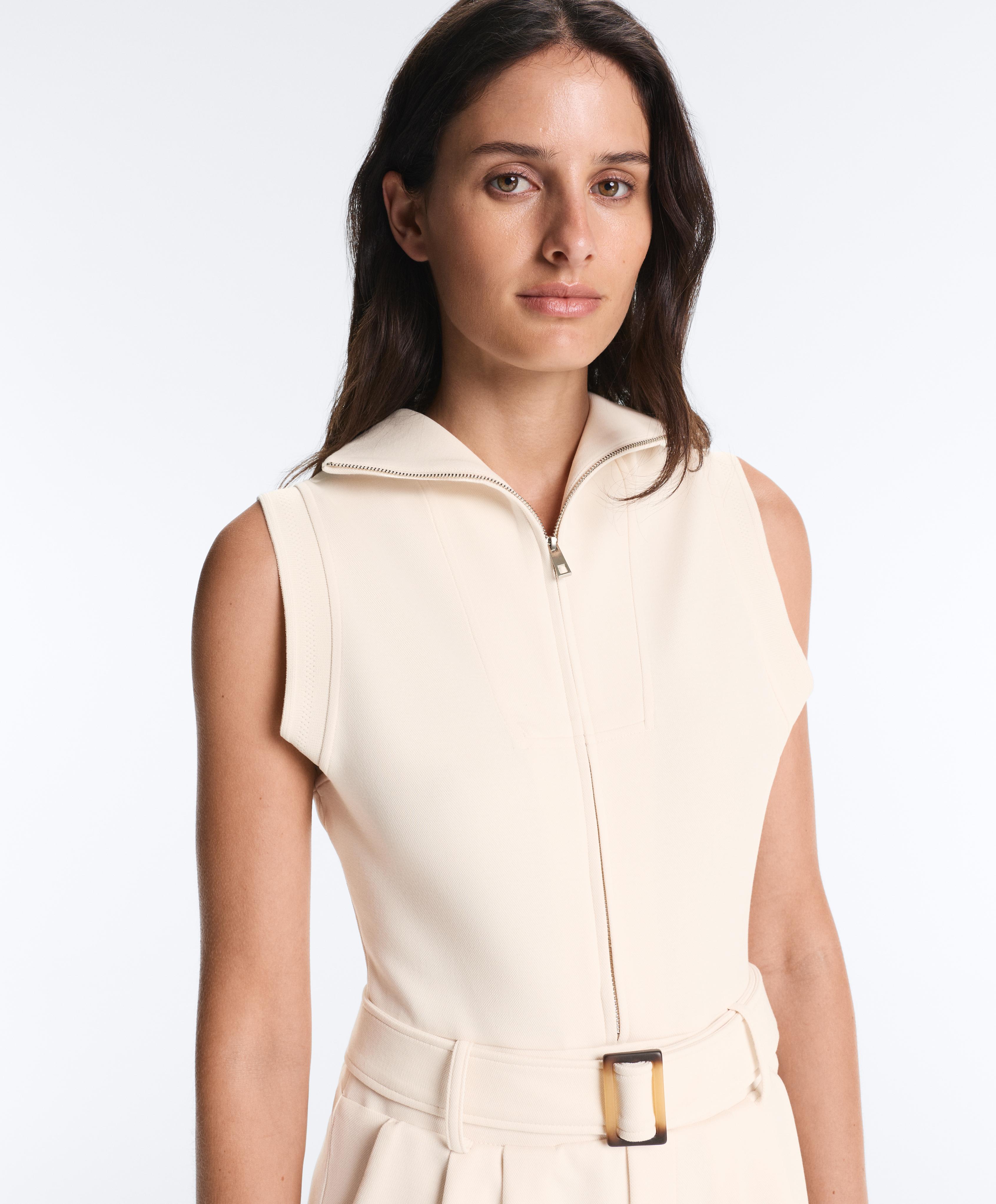 Cotton piqué short jumpsuit — PALE ECRU