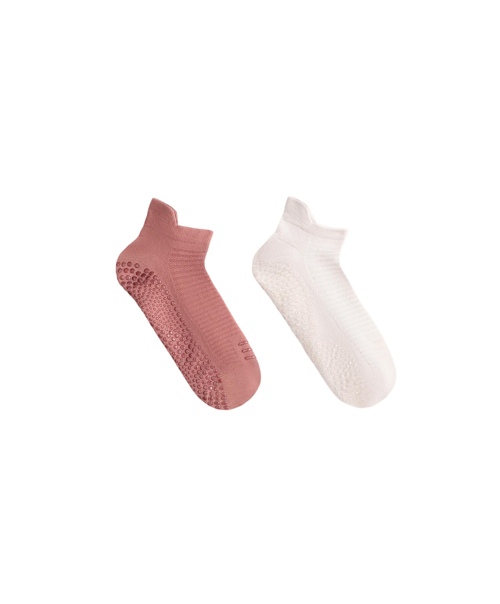 2 pairs of polyamide blend yoga and Pilates sneaker socks — LIGHT STONE