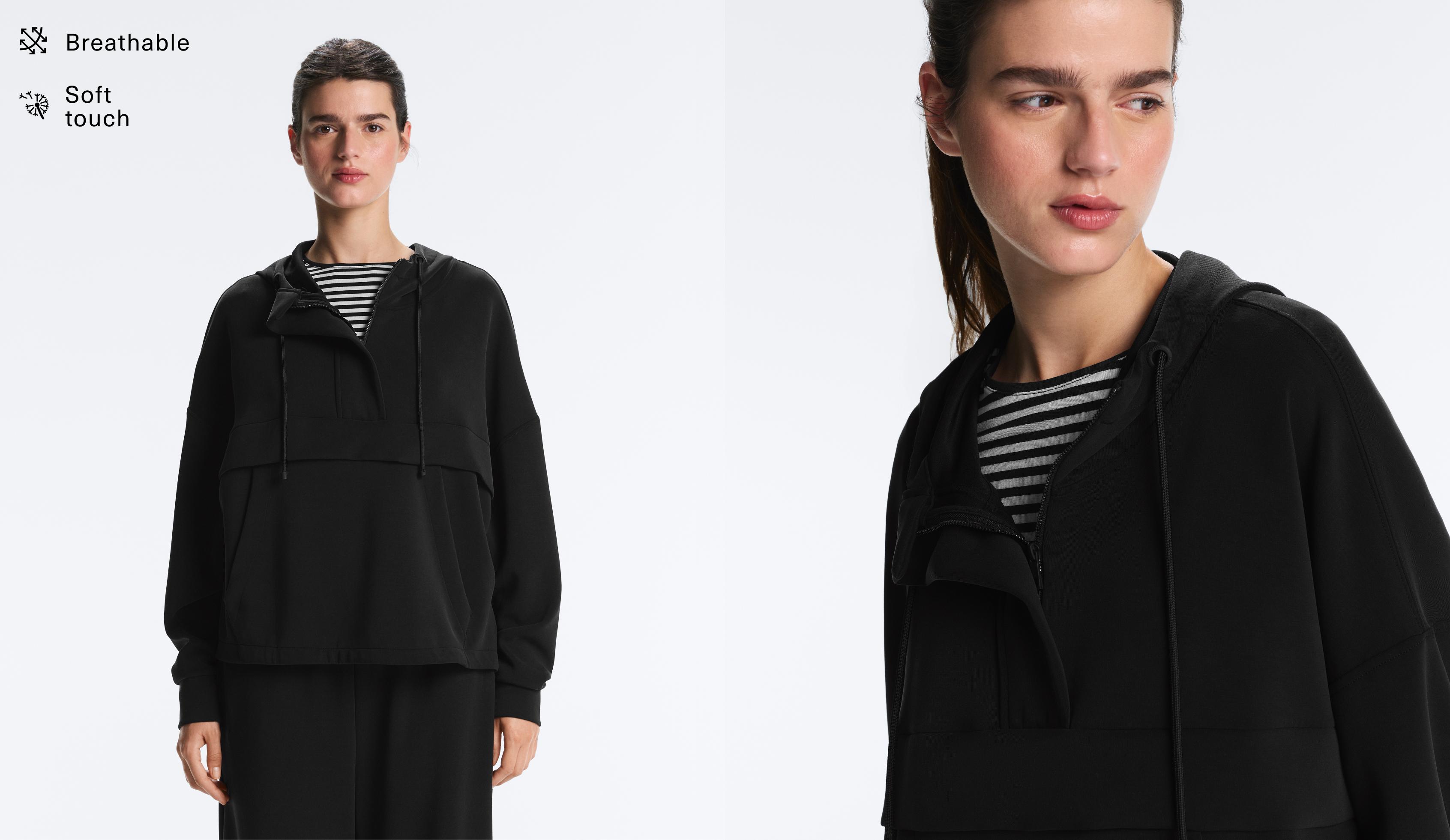 Soft-touch modal sweatshirt with zip — BLACK