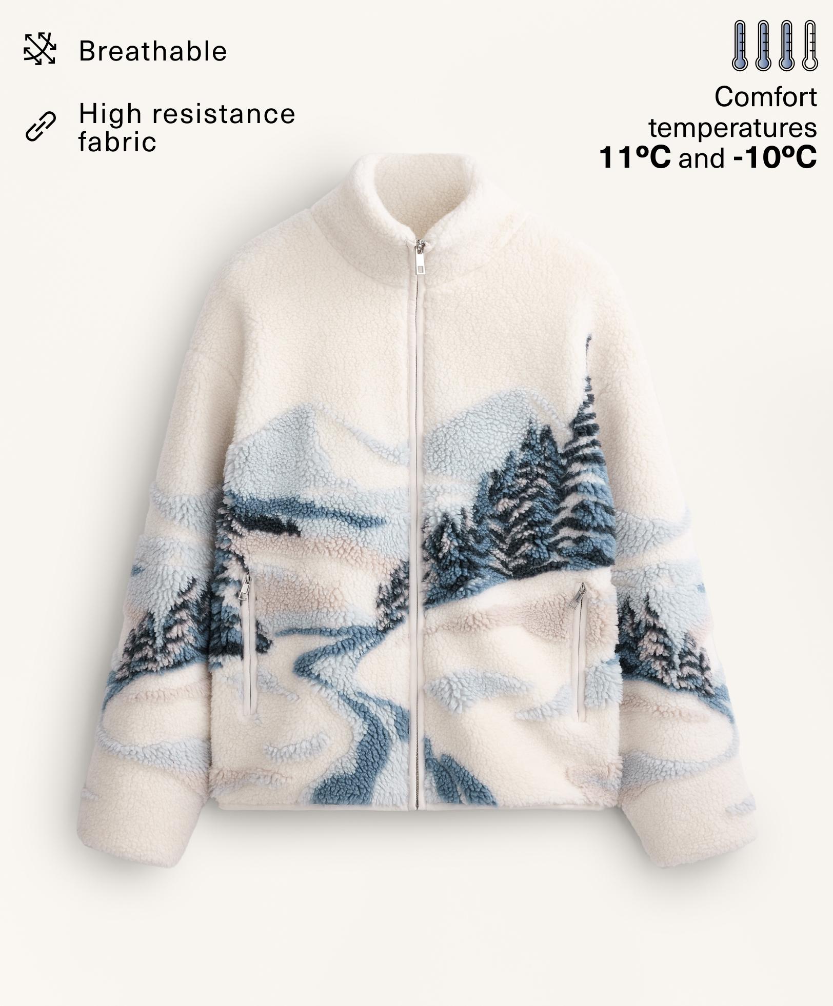 Jacke aus Lammfellimitat mit Berg-Print Jacke aus Lammfellimitat mit Berg-Print