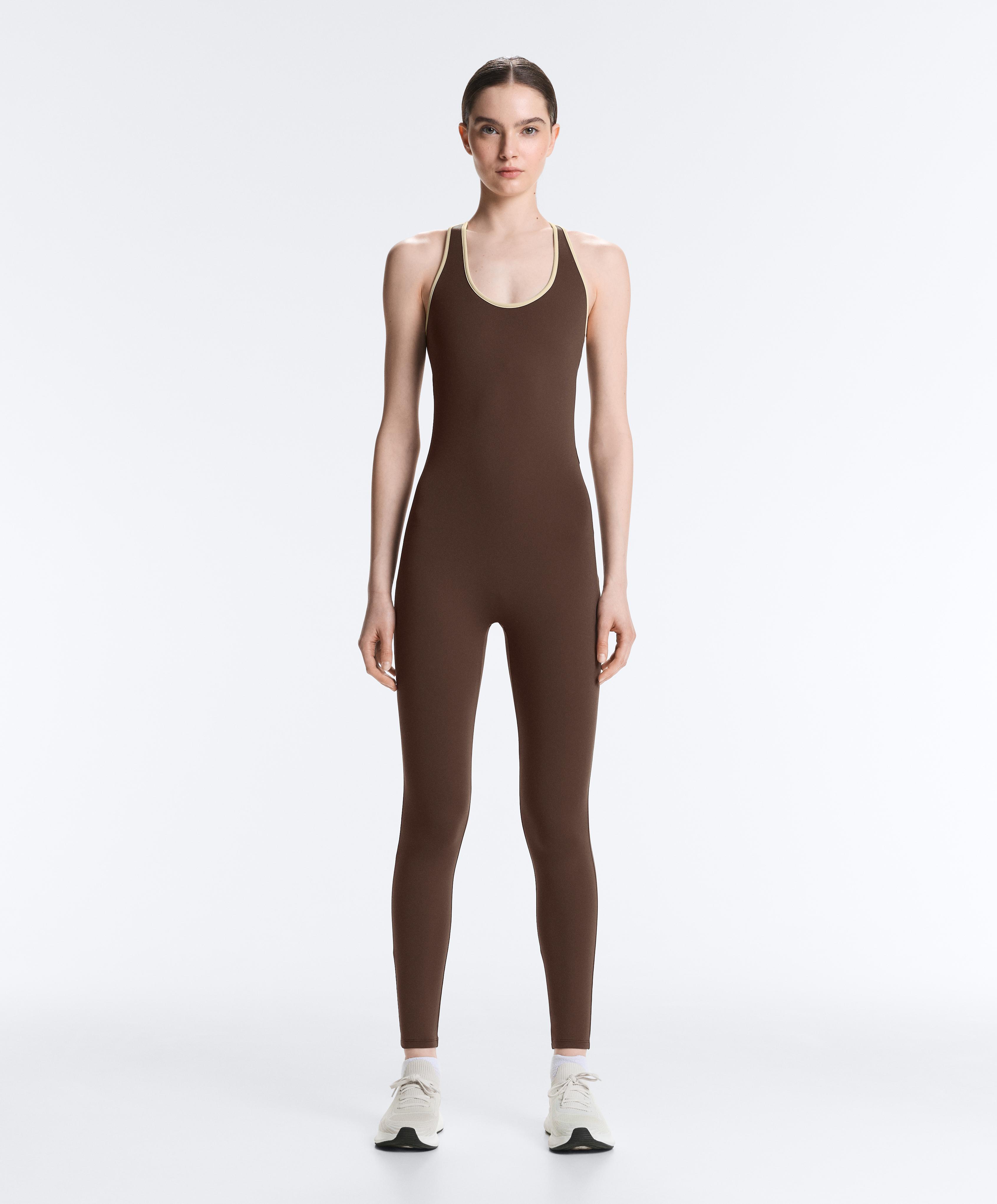 Comfortlux Piping long jumpsuit — BROWN