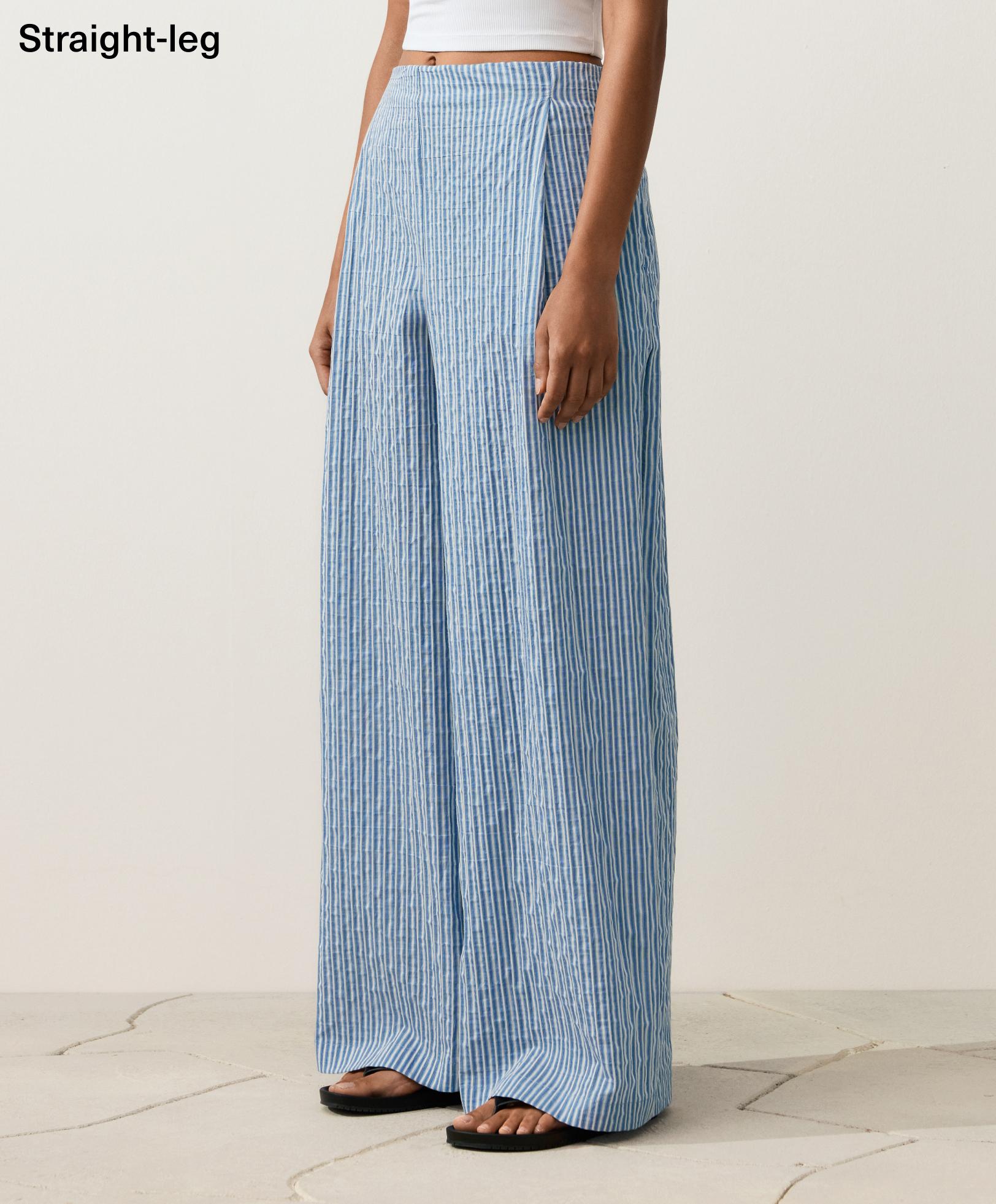 Pantalon droit à rayures en mélange de coton Pantalon droit à rayures en mélange de coton